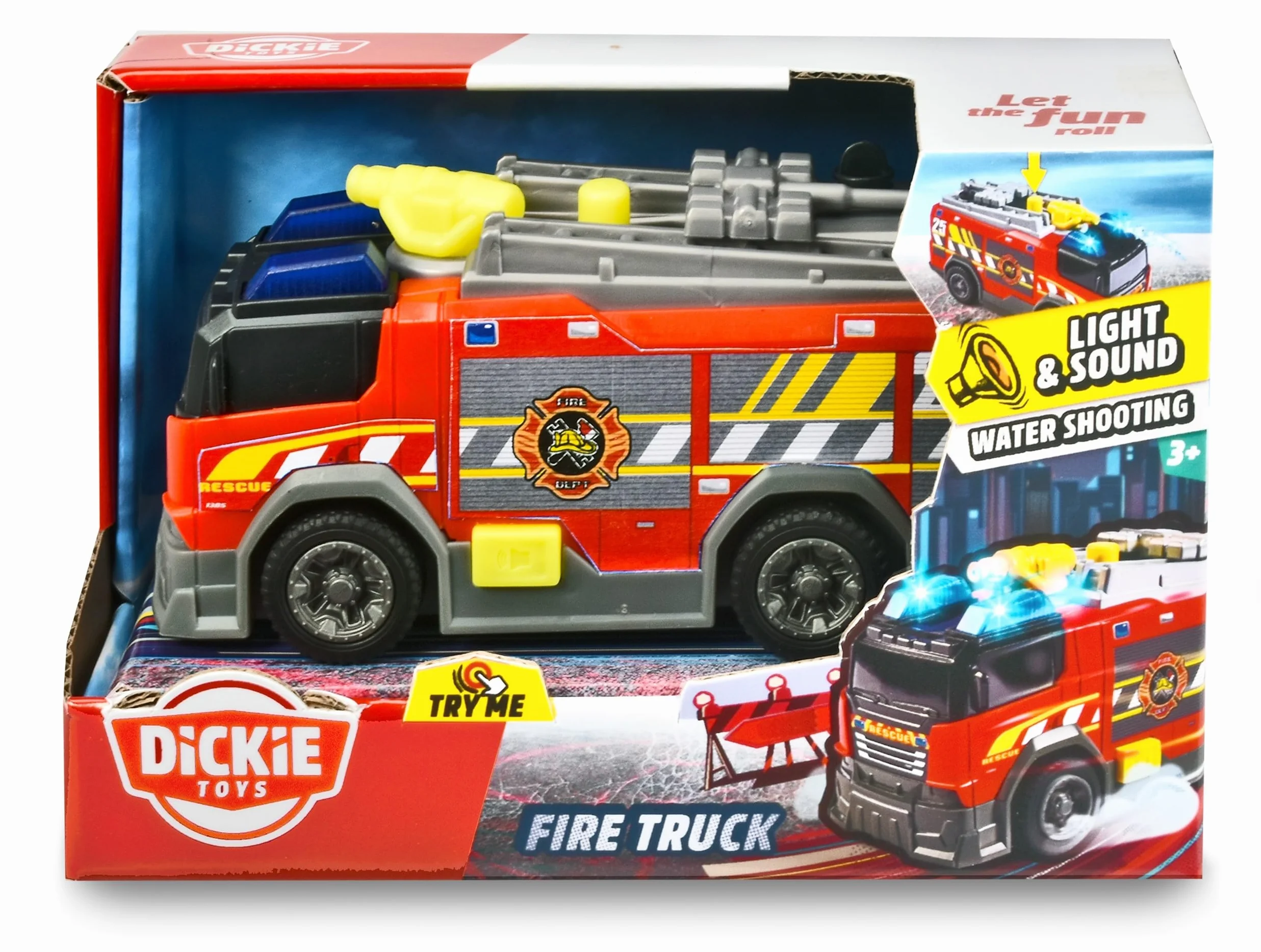 Dickie Toys Samochód strażacki – z prawdziwym rozpryskiwaniem wody, syreną i światłem, wolnobieg, 15 cm długości, zabawka dla dzieci od 3 lat