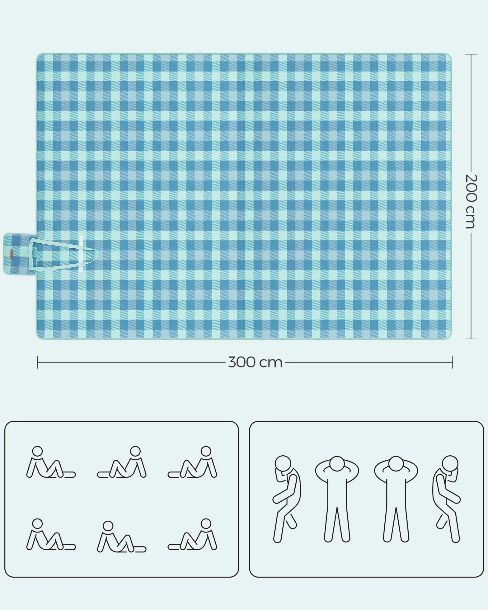 SONGMICS Koc piknikowy 300 x 200 cm wodoodporny składany przenośny zielony niebieski