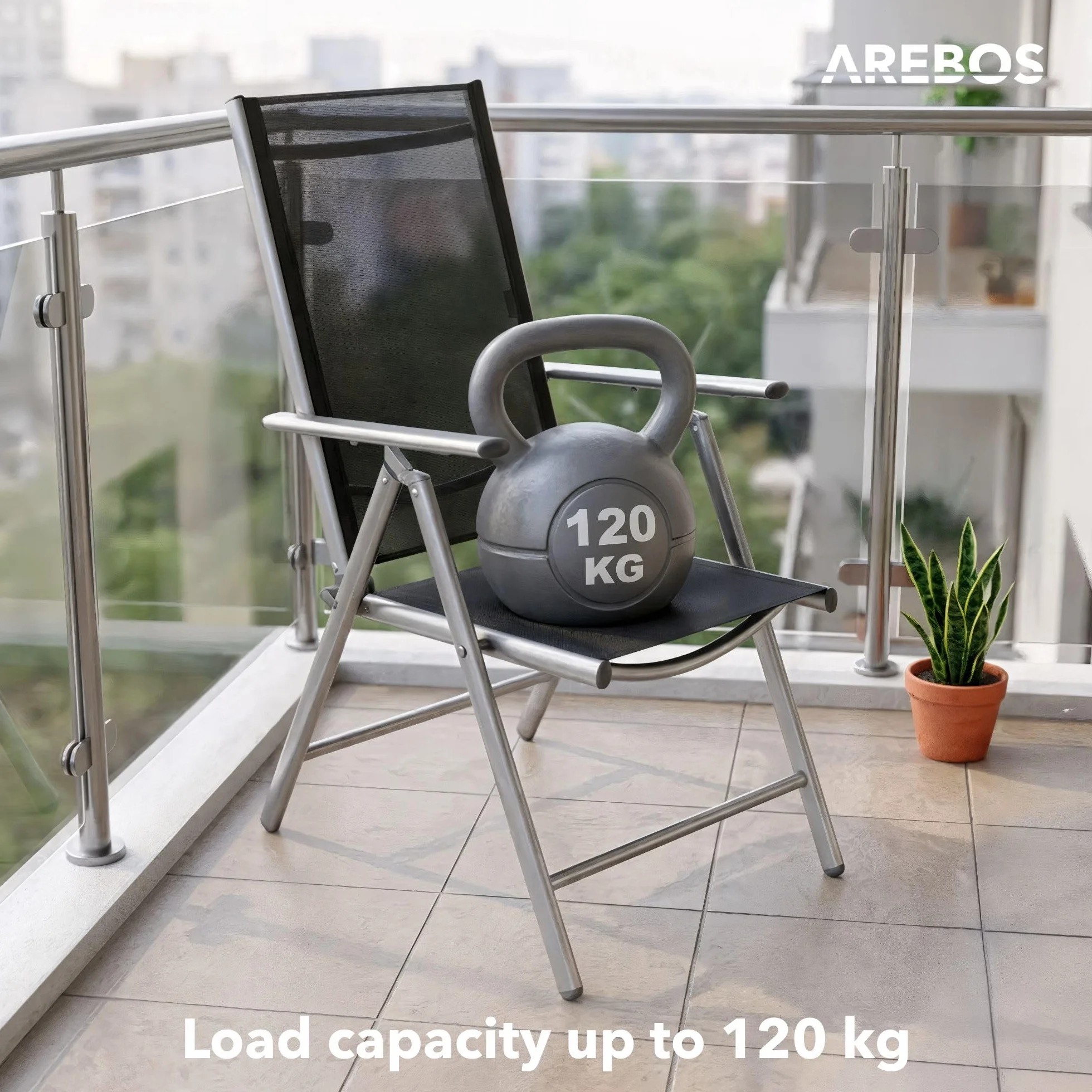Arebos Zestaw 2 Krzeseł Ogrodowych Składanych z Wysokim Oparciem Aluminiowe Regulacja 7-stopniowa do 150° Odporne na UV Do 120 kg