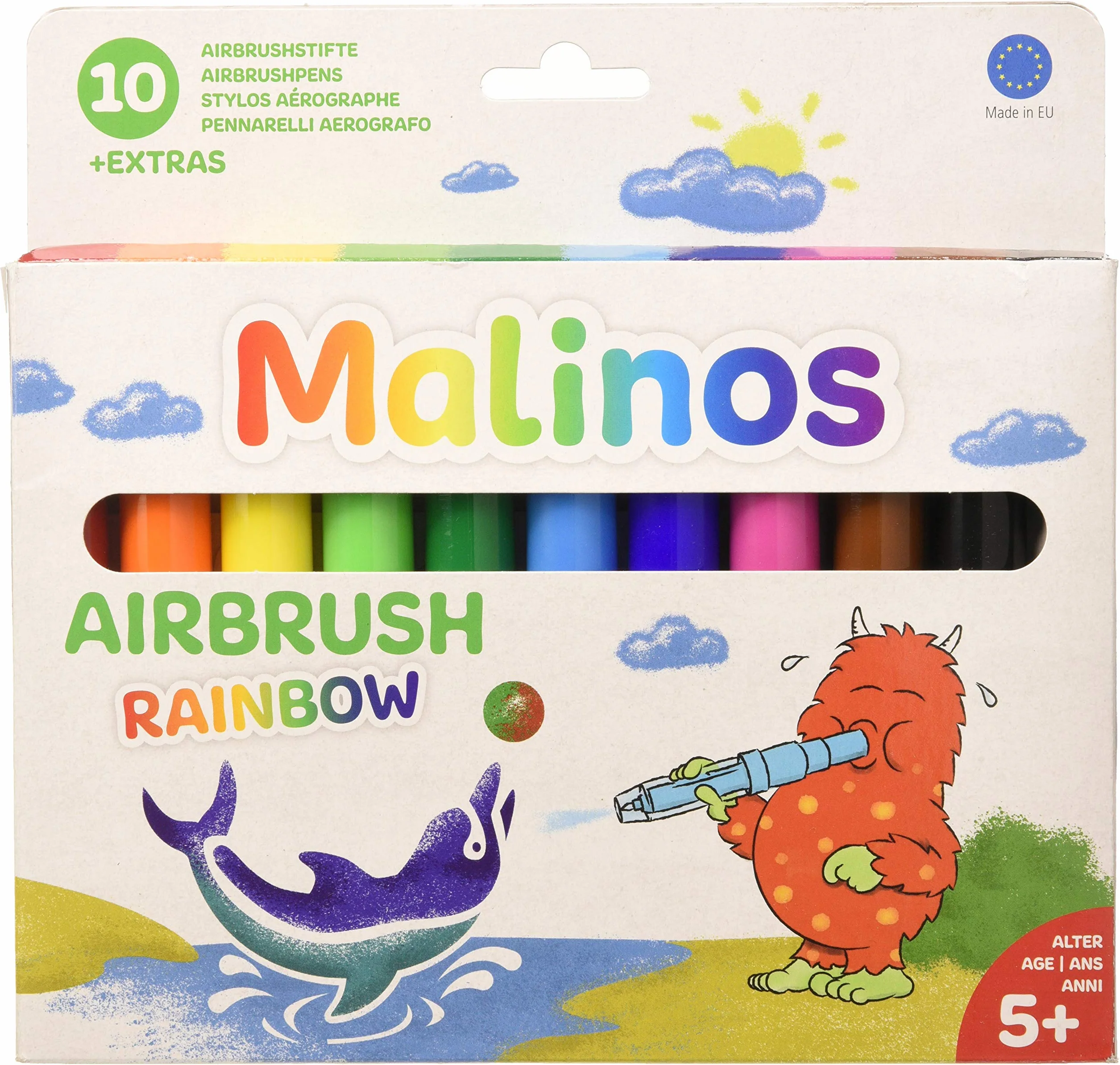 Malinos 300914 Airbrush Rainbow, tęczowe kolory, 10 sztuk, 10 kolorów (1 opakowanie)