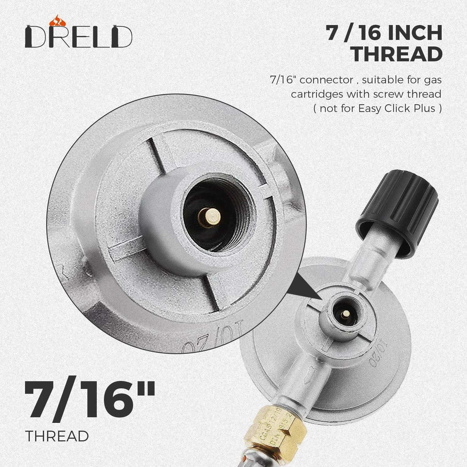 DRELD Regulowany regulator 50 mbar z wężem 80 cm, gwint 1/4" i 7/16" do grilla gazowego
