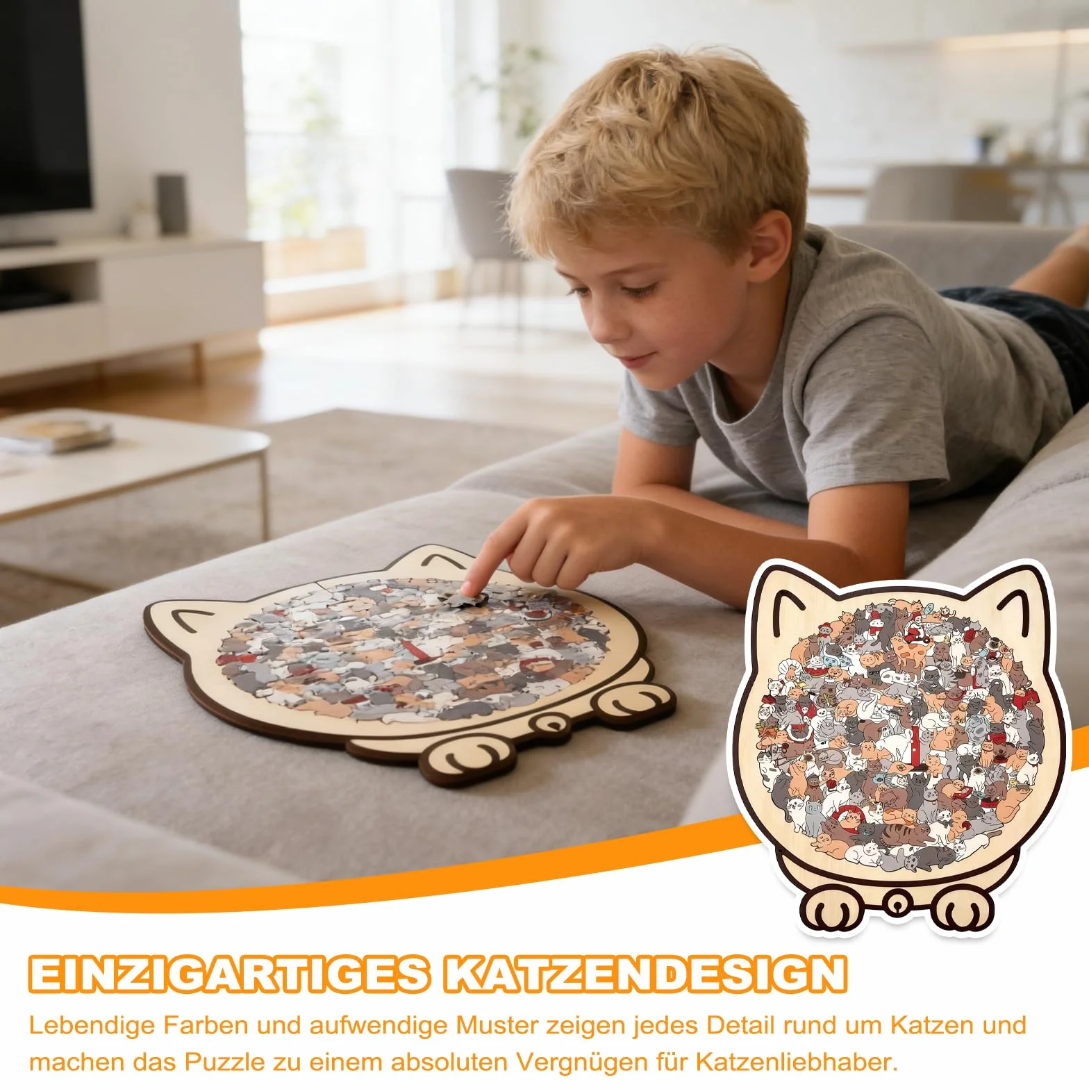 Drewniane puzzle kot 135 elementów kolorowe z ramą w kształcie kota