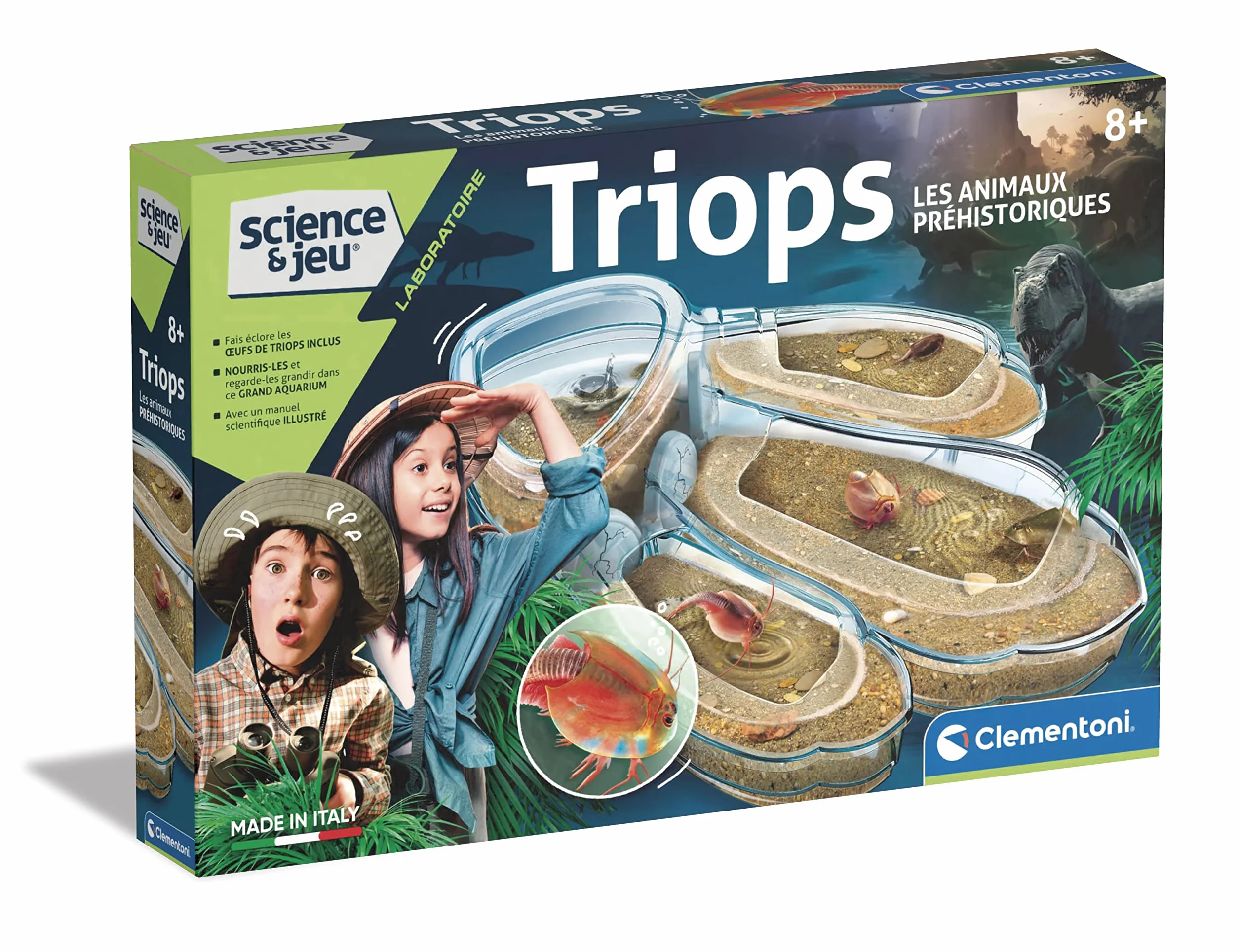 Clementoni - 52565 - Laboratorium naukowe i gry - Triops, prehistoryczne zwierzęta - 8 lat gra naukowa, prehistoryczne raki dziecięce, z jajkami, wersja francuska, wyprodukowana we Włoszech