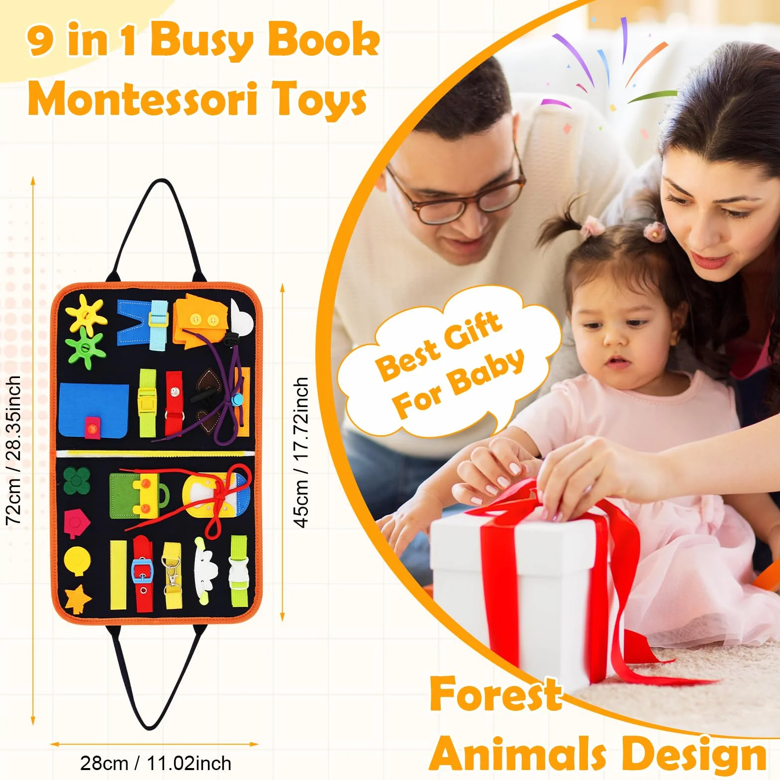 TRUEIN Quiet Book, Tablica Czynności Montessori, Sensoryczna Tablica Aktywności, Zabawka Motoryczna, Busy Book na Podróże Samochodem, Prezenty dla Chłopców i Dziewczynek