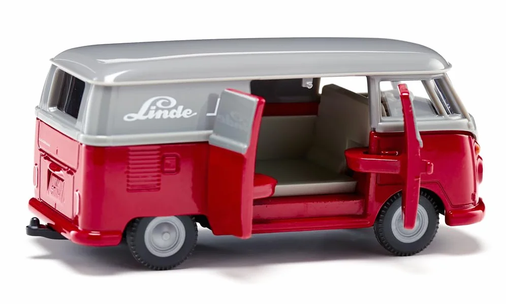 siku 2362, VW T1 Transporter, 1:50, Metal/Tworzywo sztuczne, Czerwony/Szary, Zabawkowy samochód, Drzwi do otwierania, Sprzęg przyczepy
