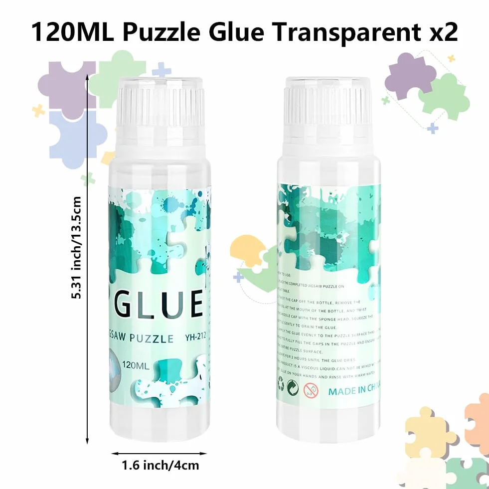 Ainiv Klej do puzzli z gąbką – przezroczysta, rozpuszczalna w wodzie, szybkoschnąca formuła na puzzle 1000/1500/2000 elementów, idealna do rękodzieła, projektów DIY i oszałamiających wyświetlaczy (120
