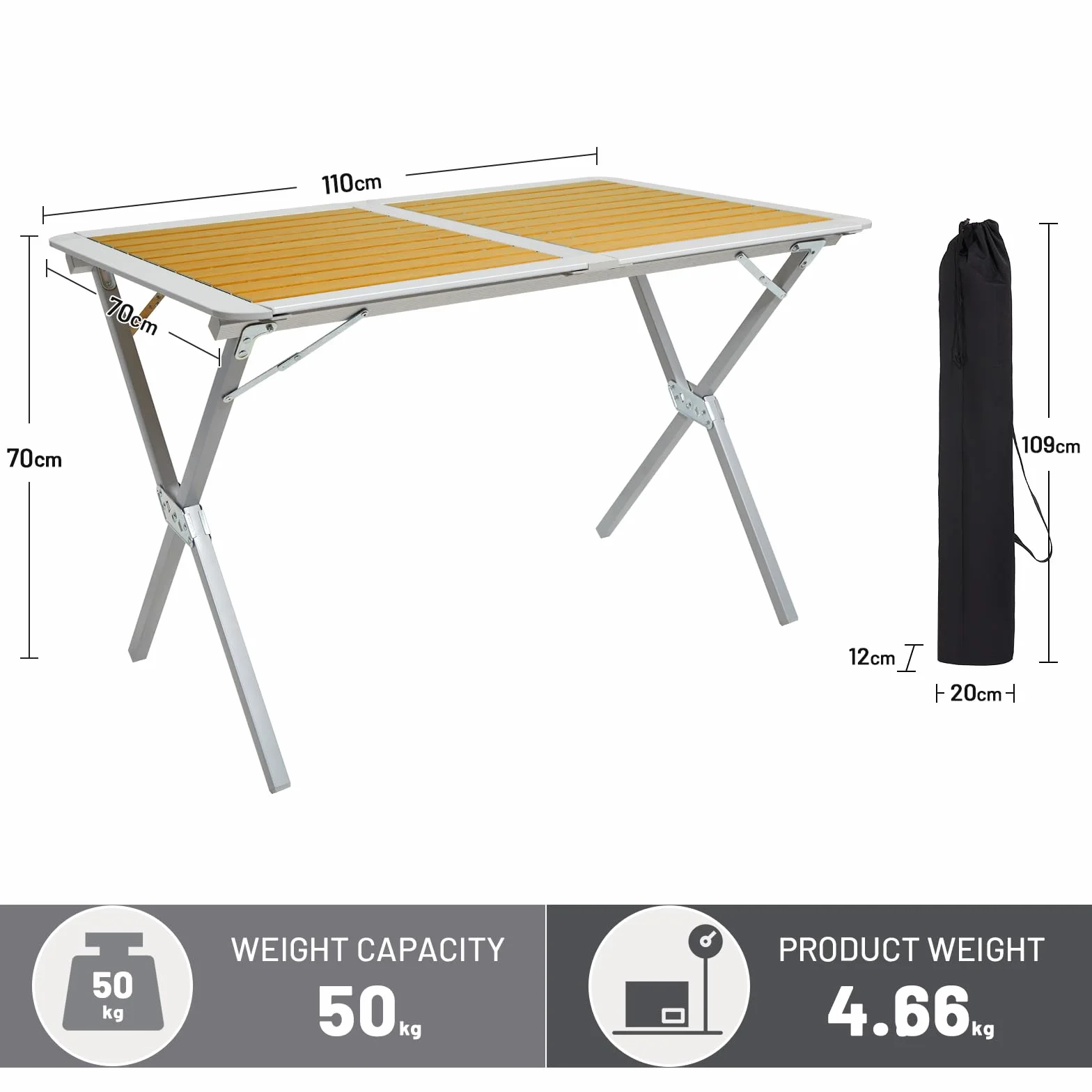TIMBER RIDGE Składany stół kempingowy aluminiowy 110 x 70 cm dla 4-6 osób