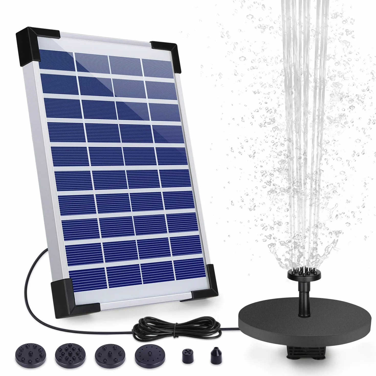 AISITIN Zewnętrzna fontanna solarna 5,5 W z wbudowaną baterią, pompą wodną, 6 dyszami i pływającą deską do ogrodu, stawu, akwarium i basenu