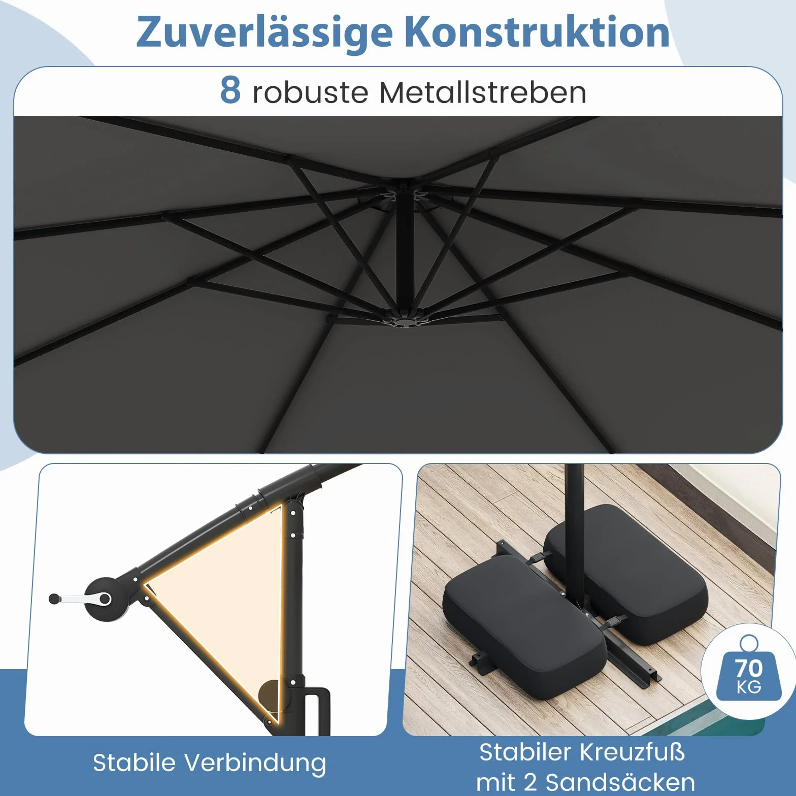 COSTWAY Parasol przeciwsłoneczny z oświetleniem LED 300 cm 9 trybów regulowany kąt nachylenia obracany 360°