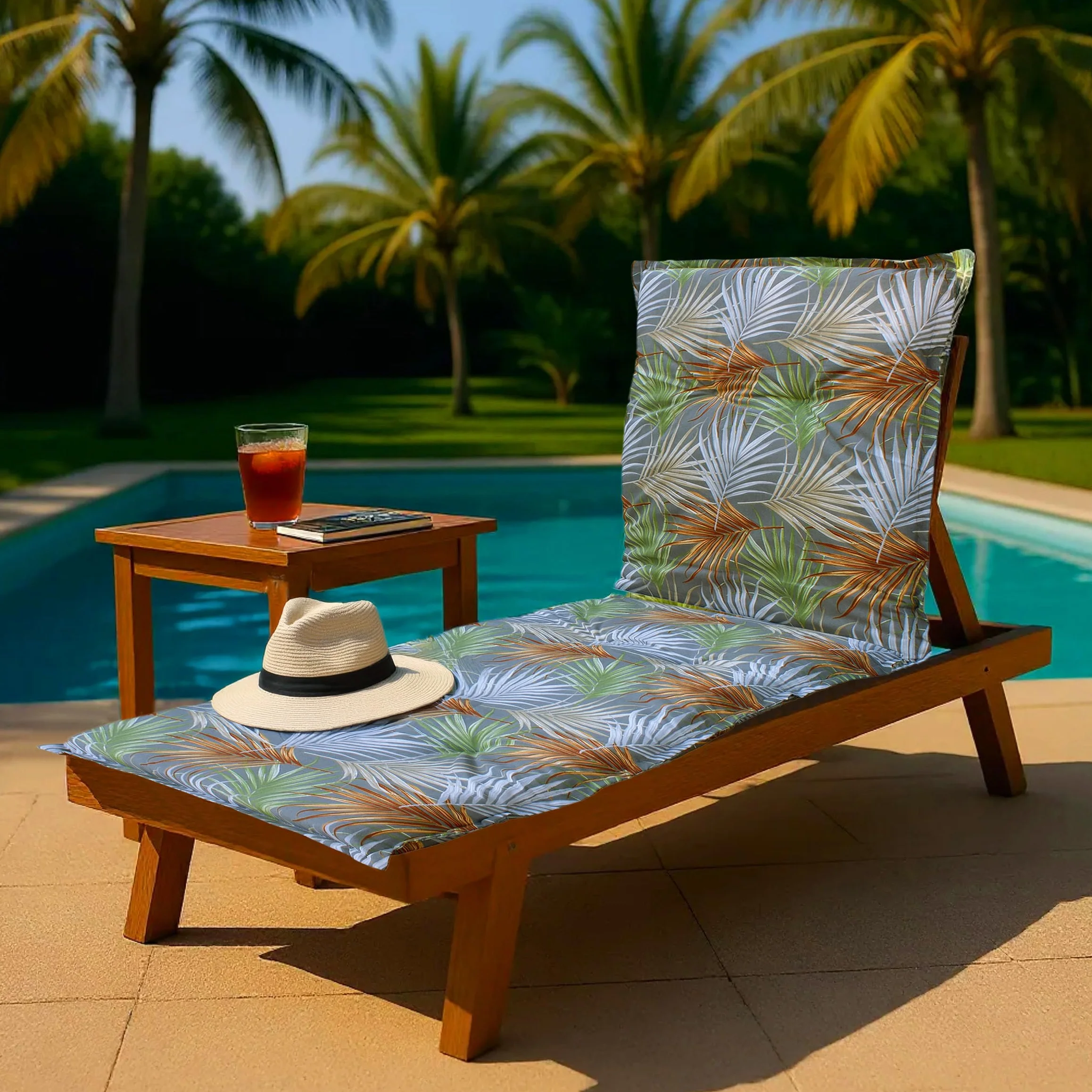 Spetebo Poduszka na leżaki 190 x 60 cm liście palmy uniwersalna ogrodowa