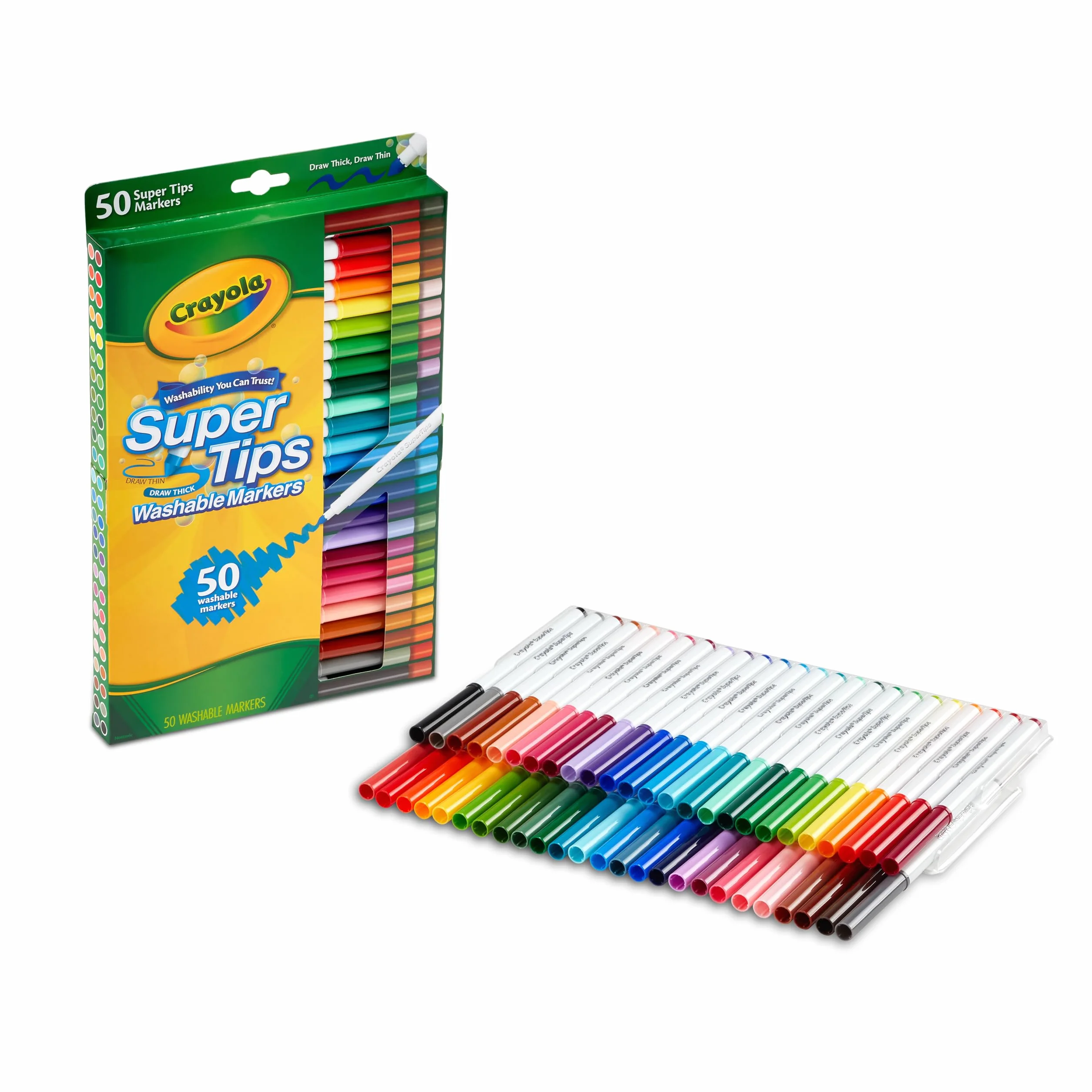 Crayola SuperTips – Zmywalne markery z końcówką stożkową, 50 kolorów, do rysowania, bullet journaling i letteringu, 7555