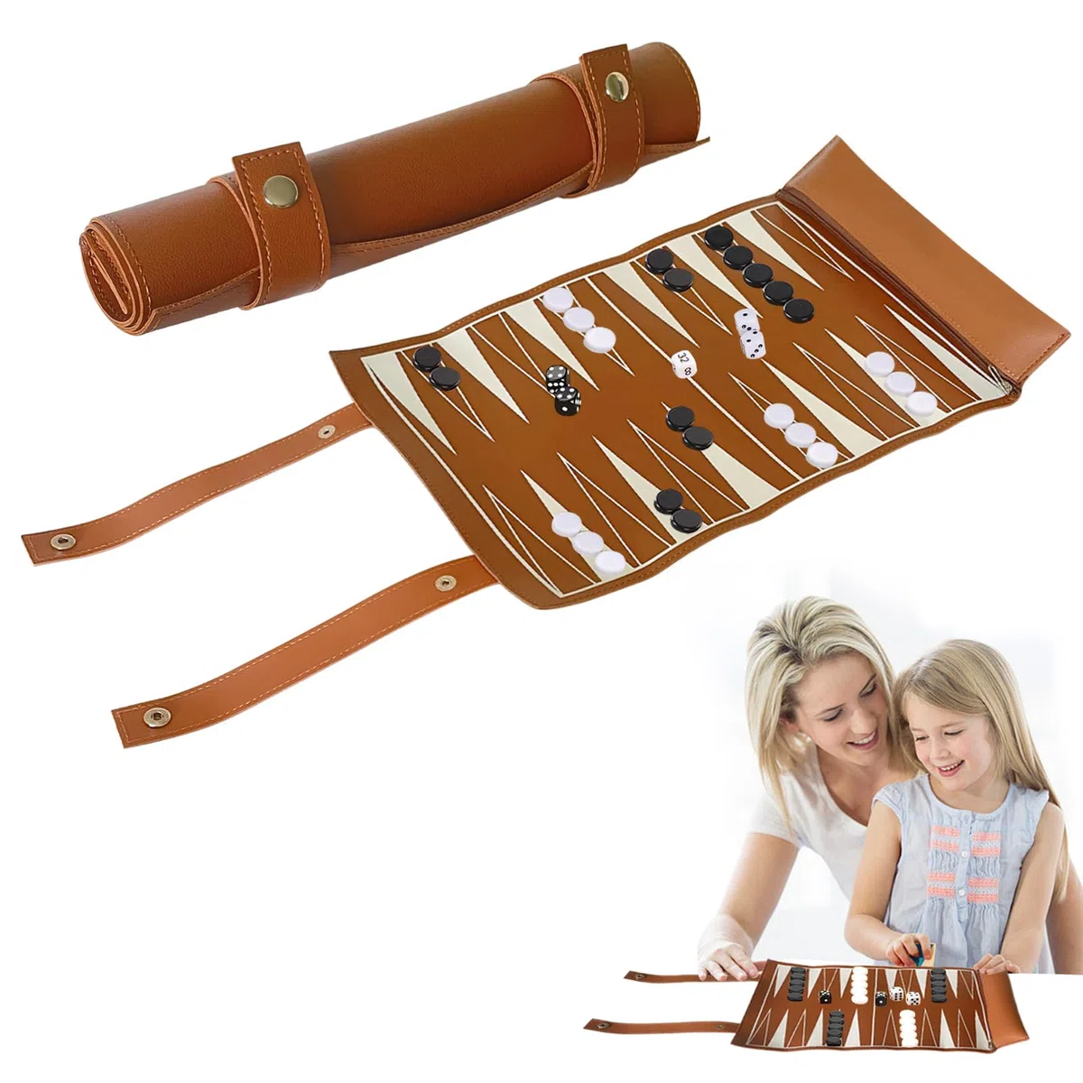 Zestaw do gry w backgammon: boisko do gry szer. x gł.: 35,5 x 25,2 cm, zwijany, klasyczny backgammon podróż z akcesoriami, składana, przenośna gra planszowa, dla dorosłych