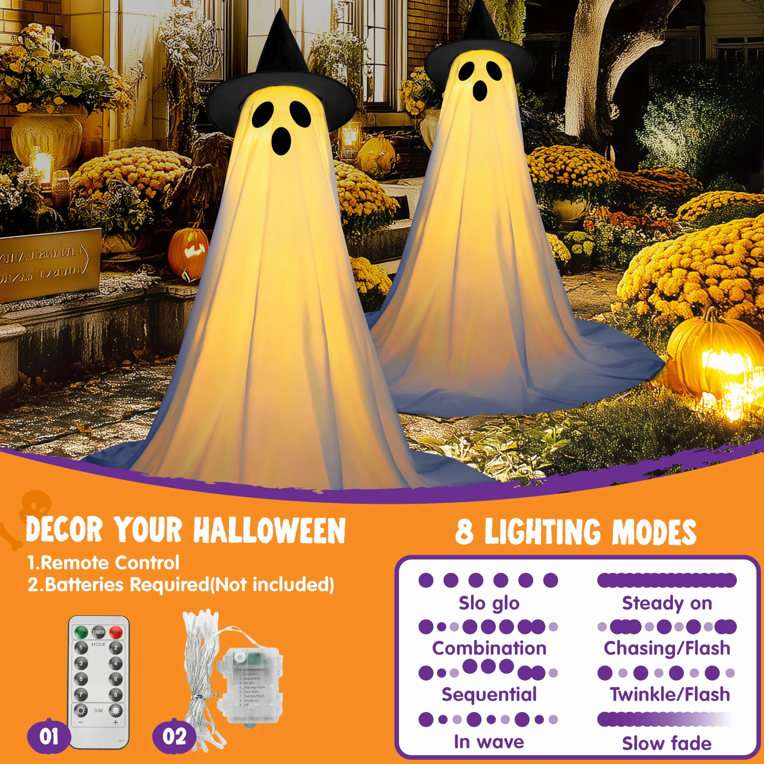 JOYIN dekoracje halloweenowe na zewnątrz stojący duch 119 cm 2 opakowania