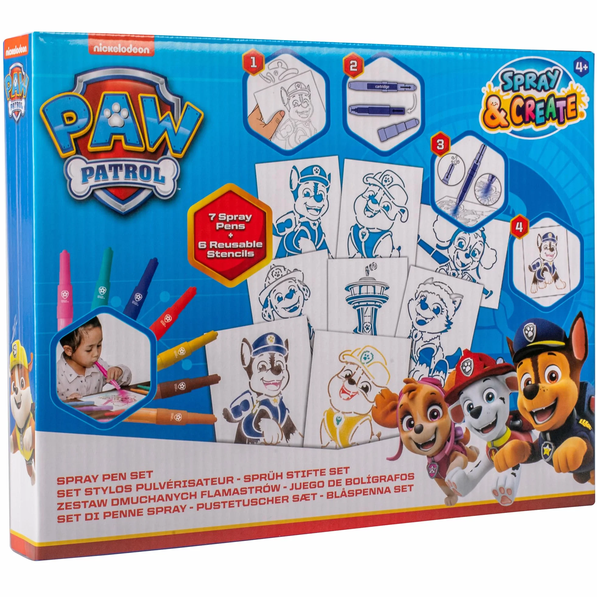 PAW PATROL - Zestaw pisaków w sprayu - kredki dla dzieci - zestaw do malowania z kolorowymi kredkami i szablonami do malowania (PW22364)