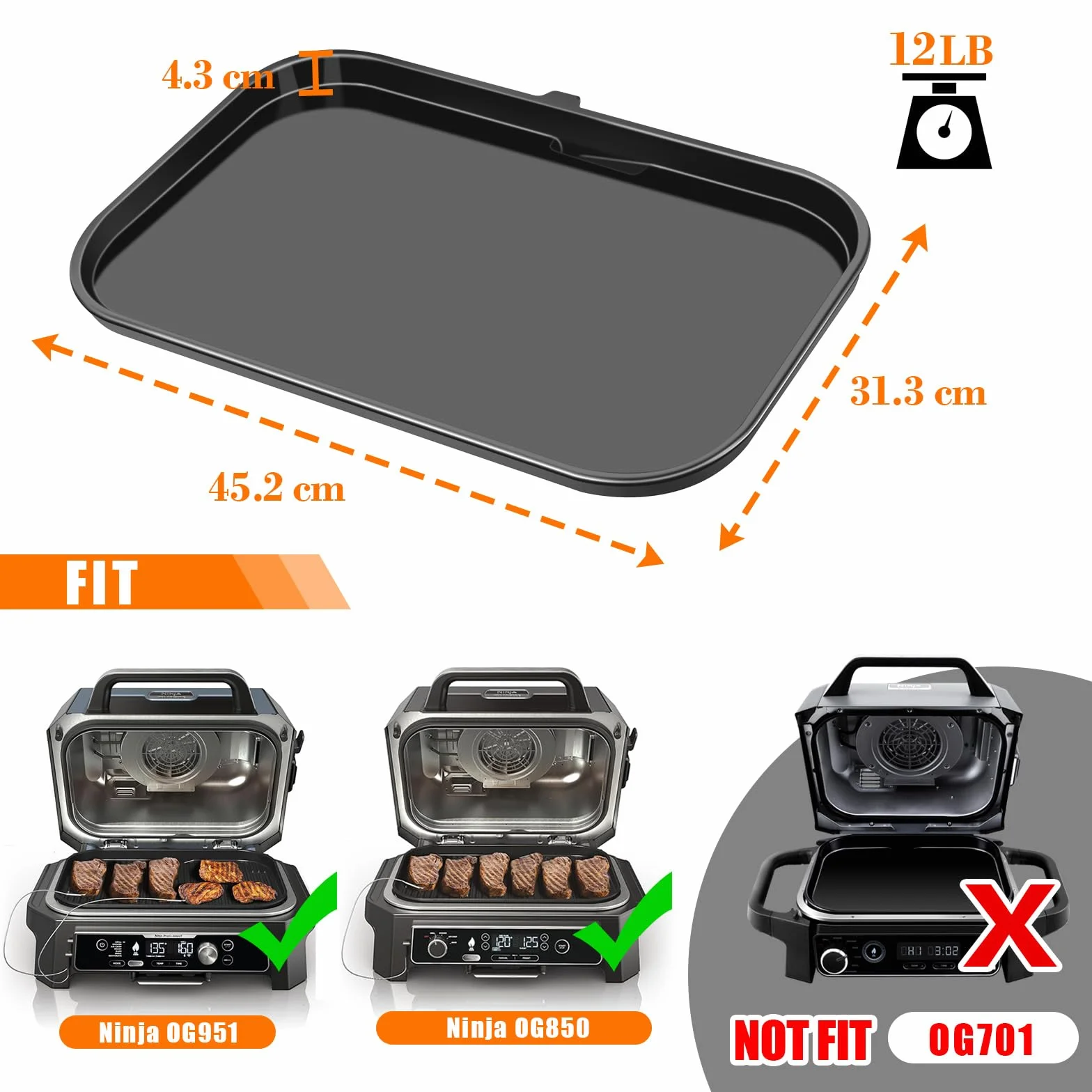 GFTIME żeliwna płyta do grillowania dla Ninja Woodfire Pro XL OG850 OG901, płaska płyta grilla z otworem na olej, powłoka ceramiczna, czarny
