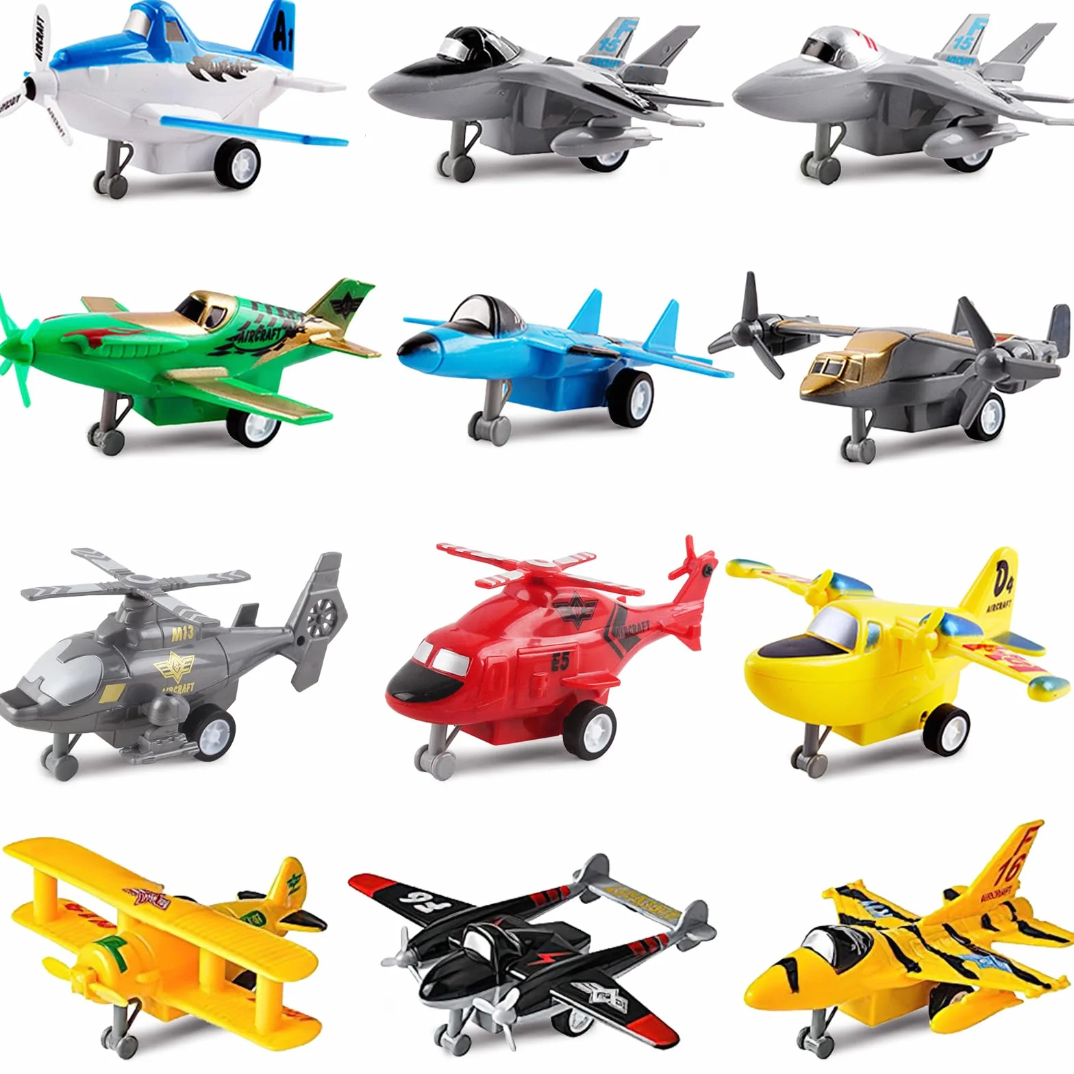 deAO Zestaw 12 samolotów cofania - zestaw helikopterów, bombowce stealth, samoloty bojowe, samoloty