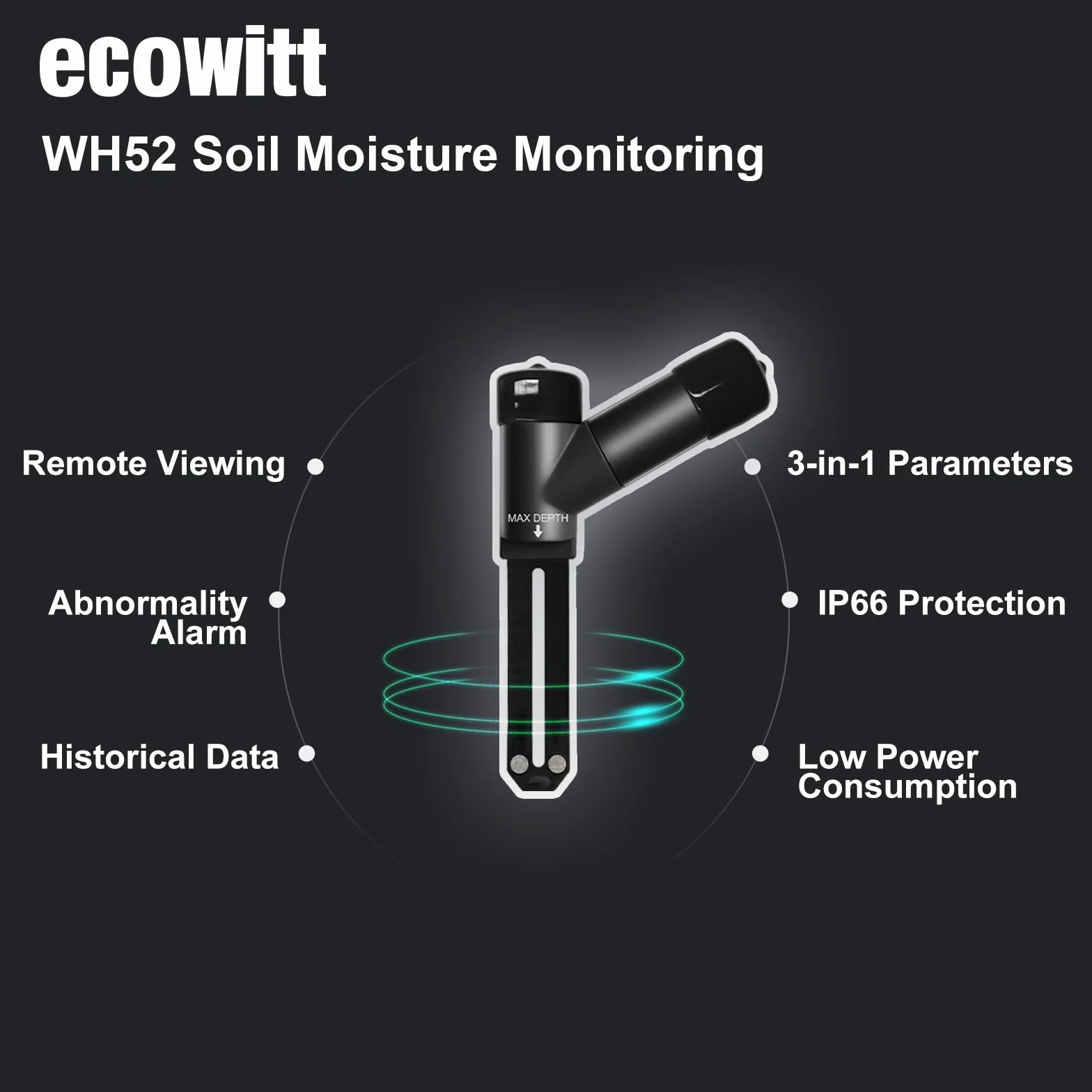 ECOWITT WH52 16-kanałowy czujnik wilgotności gleby 3 w 1 z EC i miernikiem temperatury powietrza, zestaw 4 szt