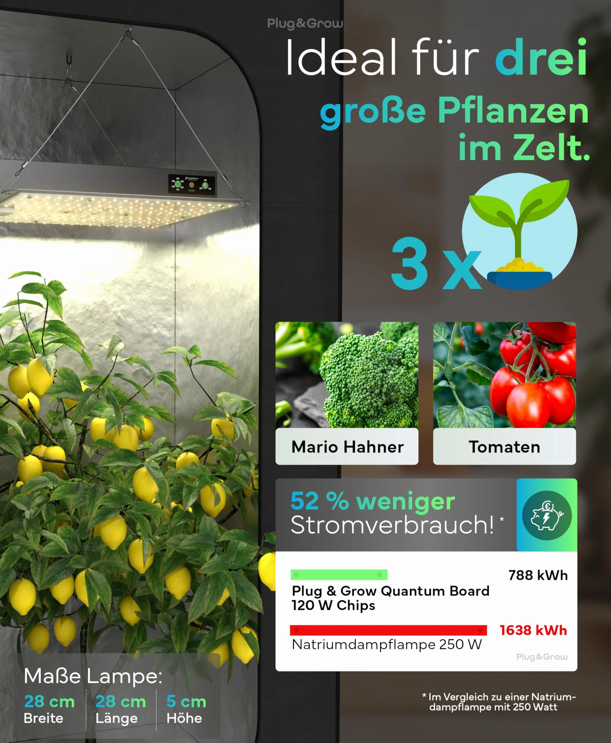 Plug & Grow lampa LED pełne spektrum 120 W 2,9 µmol/J z wbudowanym timerem do Growbox