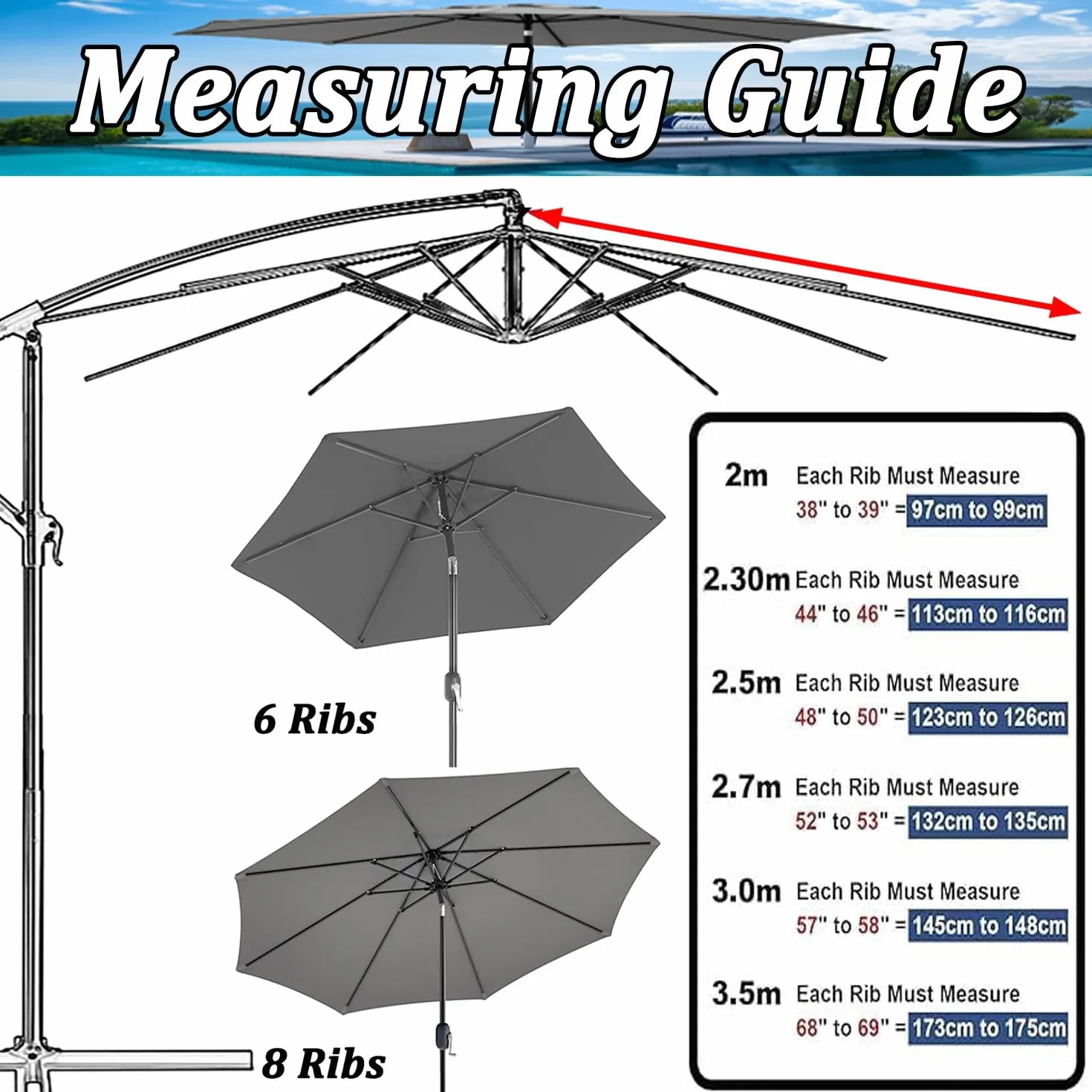 Poszycie Parasola Ogrodowego 2,5m 6 Ramion Wodoodporna UV50+ Materiał Zamienny Champagne