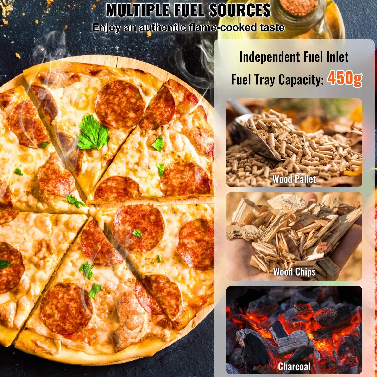 VEVOR Przenośny piec do pizzy 30 cm pellet węgiel drzewny potrójny grill żelazny z kamieniem i pokrowcem