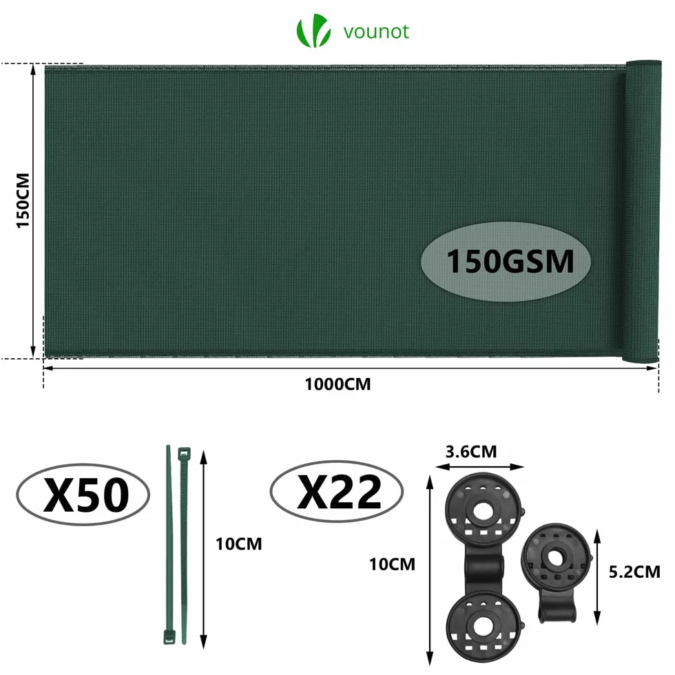 VOUNOT Siatka maskująca HDPE 1,5x10 m 150 g/m² 85% zacienienia odporna na UV zielona
