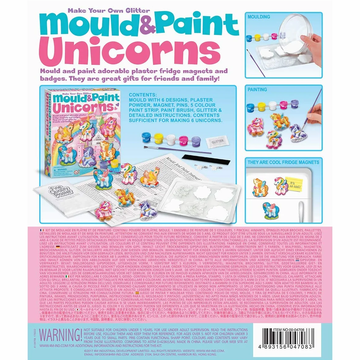 4M, Mould and Paint Unicorns, Mould and Paint Fridge Magnets and Badges, Unicorn Themed Craft Activity, Kids Ages 5+