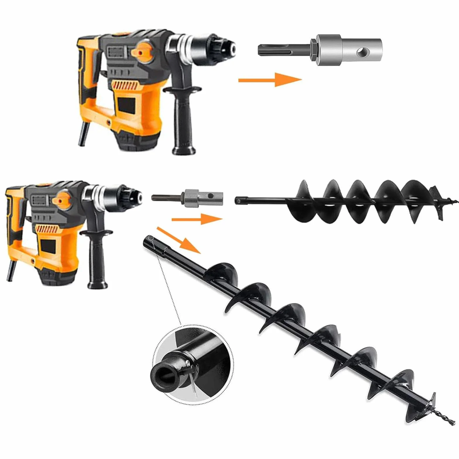 Wiertło do gleby stalowe 800 mm x 100 mm ze sworzniem zabezpieczającym i adapterem