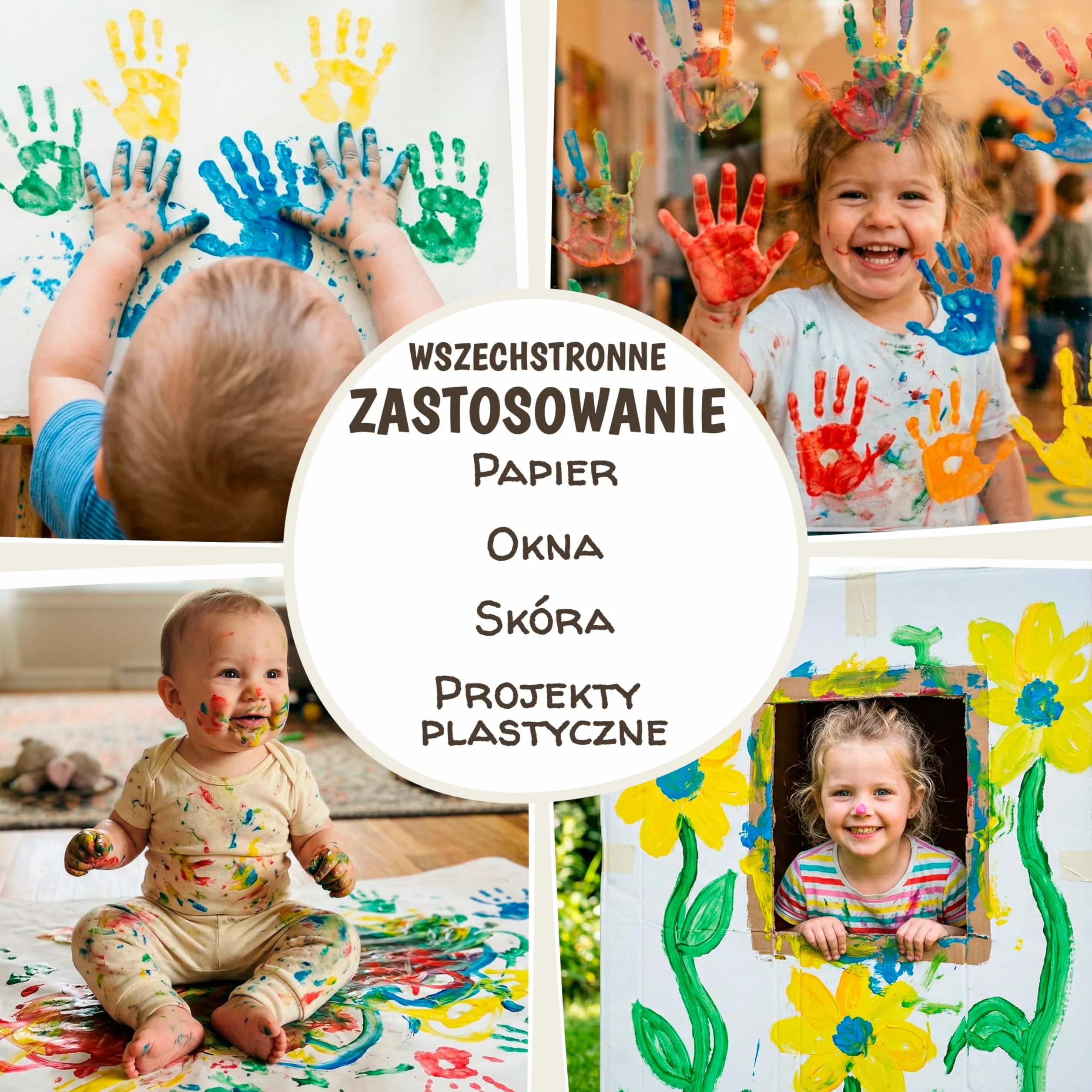 Farby do Malowania Palcami dla Dzieci Nietoksyczne Zmywalne 6x60 ml – Farby dla Dzieci 1, 2, 3 Lata | Odciski Dłoni i Stóp | Zestaw Kreatywny do Malowania
