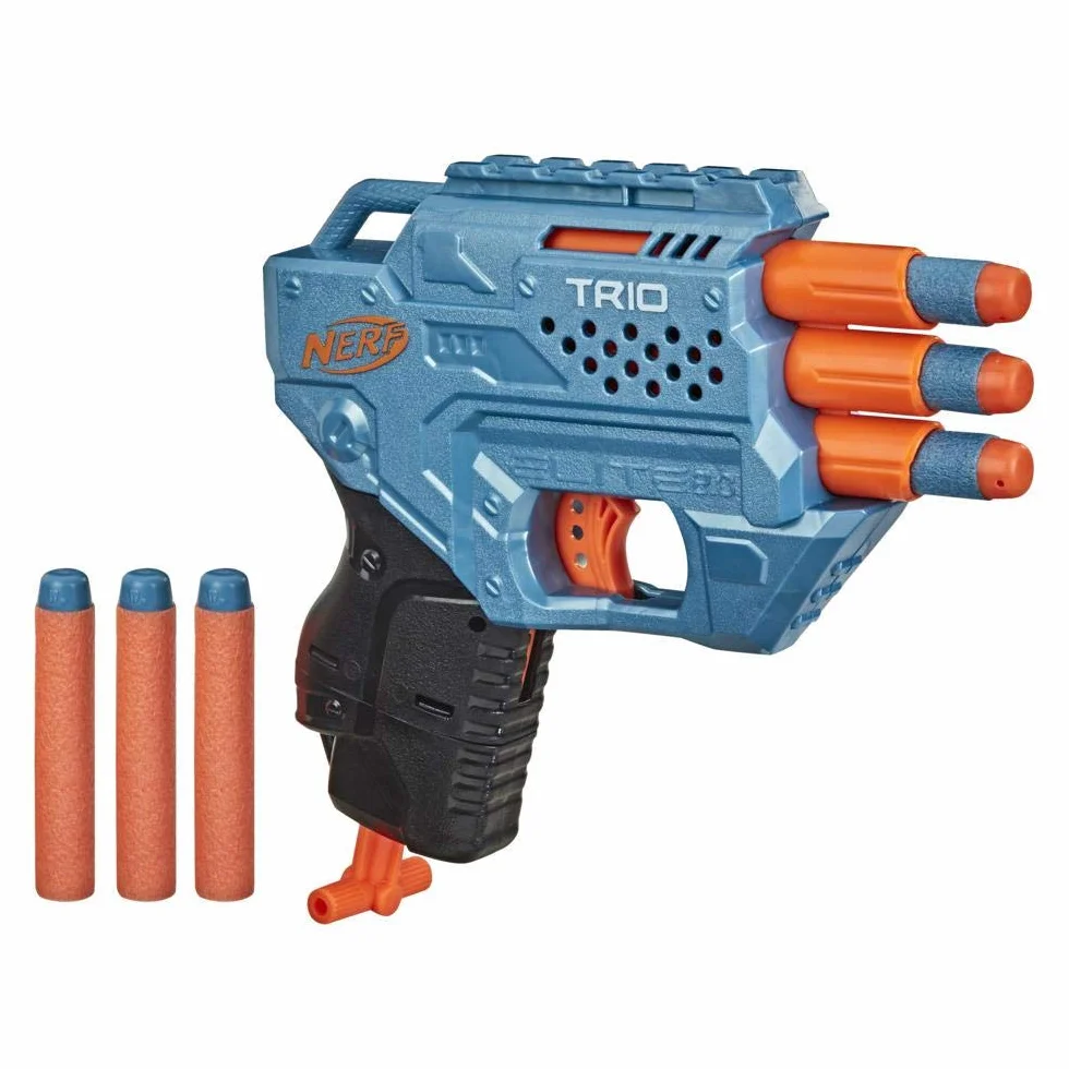Wyrzutnia Nerf Elite 2.0 Trio SD-3-6 oryginalnych strzałek Nerf - strzelanie z 3 luf - szyna na akcesoria dająca możliwość dostosowania.