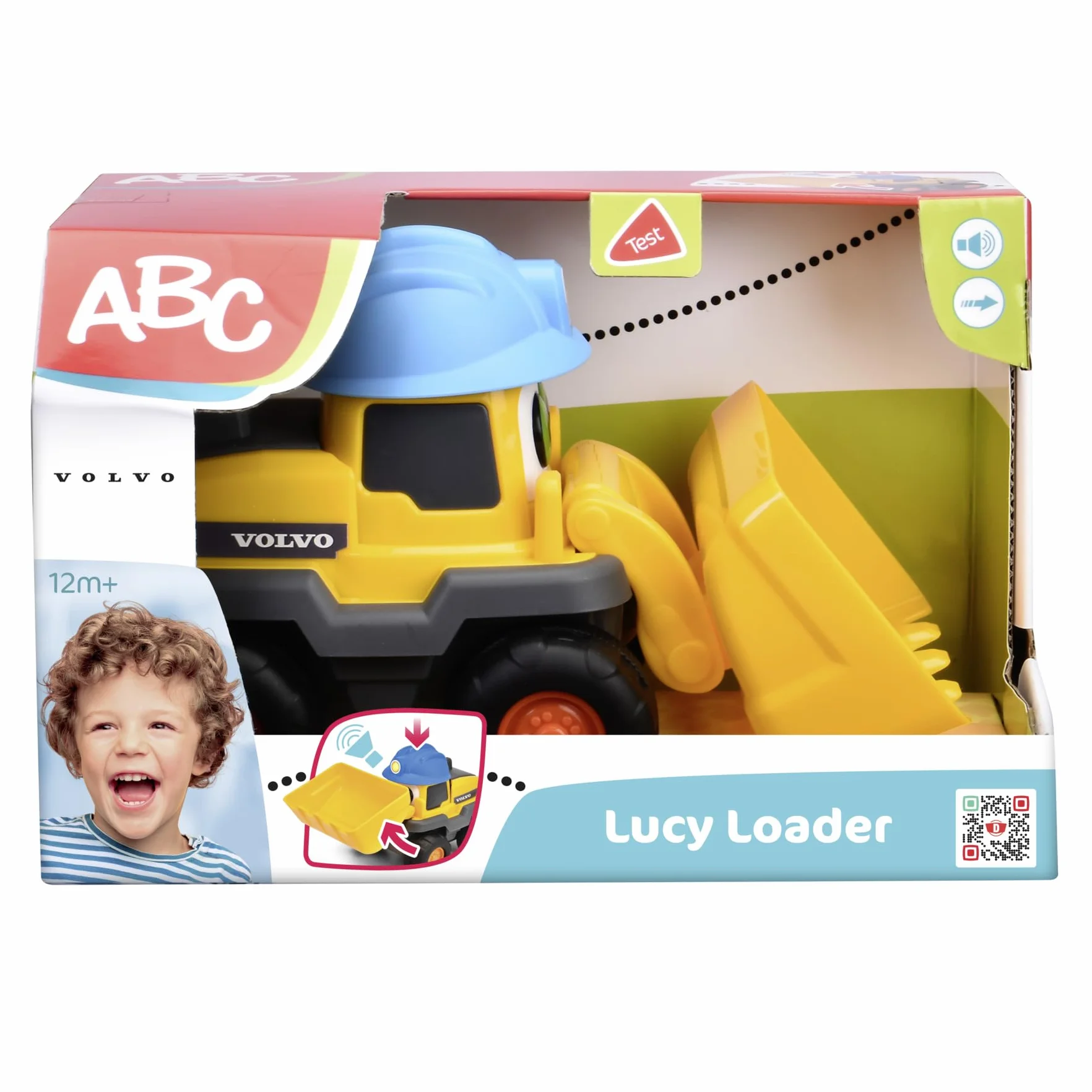 Dickie Toys ABC 204114012 Pojazd budowlany Lucy Loader 25 cm dla dzieci od 1 roku życia, ładowarka Volvo z łyżką do kopania i piszczącym klaksonem, samochodzik dla niemowląt i dzieci od 12 miesiąca