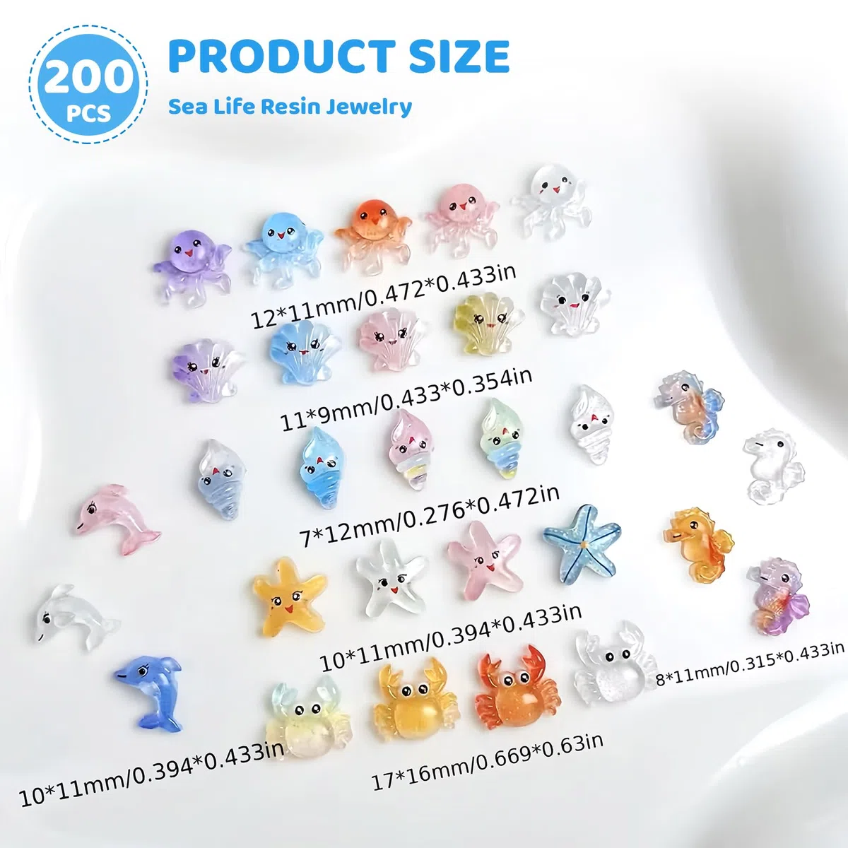 200 sztuk miniaturowych żywicznych zwierząt morskich, słodkich stworzeń oceanicznych do dekoracji, małe figurki zwierząt z żywicy, wielokolorowe dekoracje z żywicy