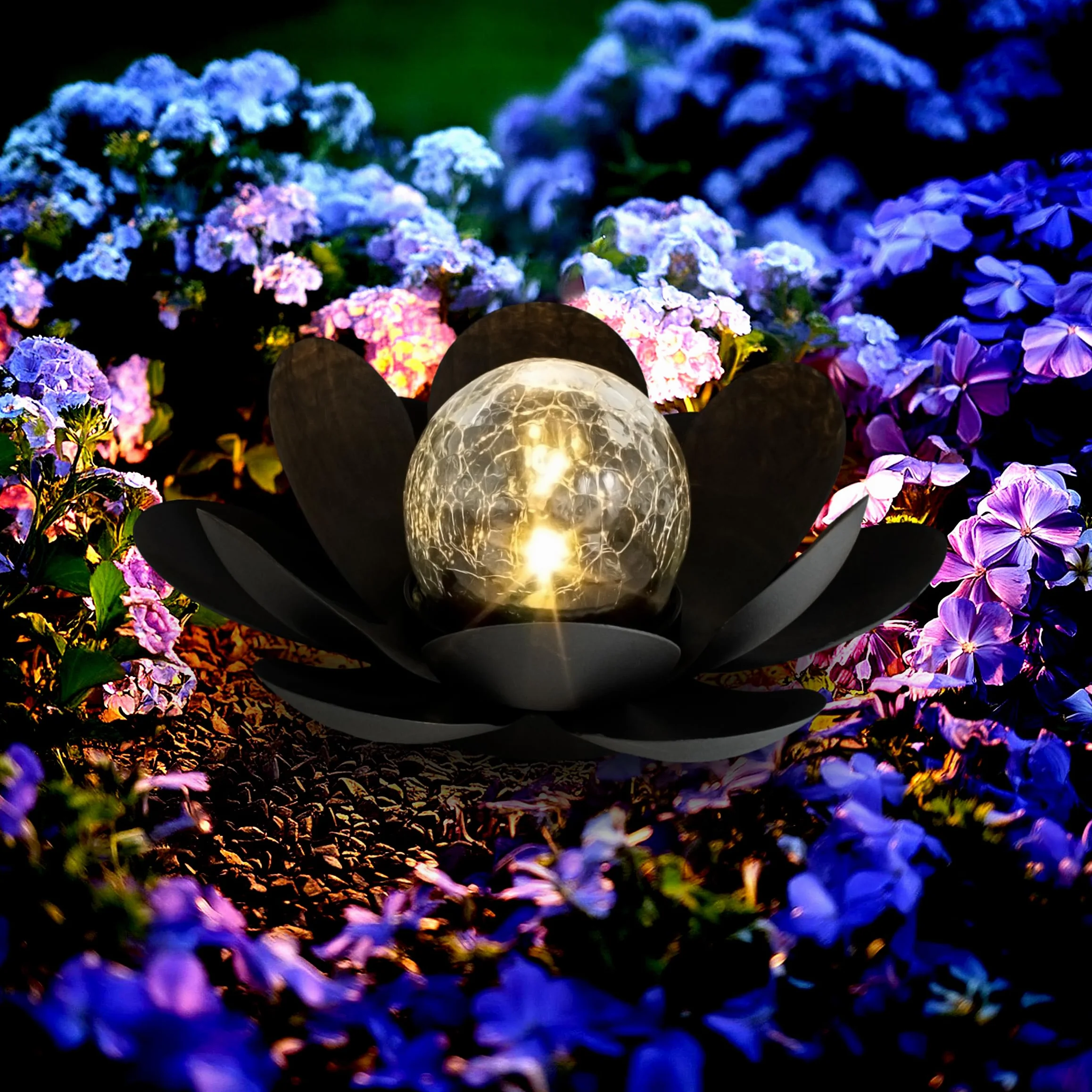 Spetebo Solarny LED kwiat lotosu lampa ogrodowa czarny kula szkła crackle 24 x 10 cm