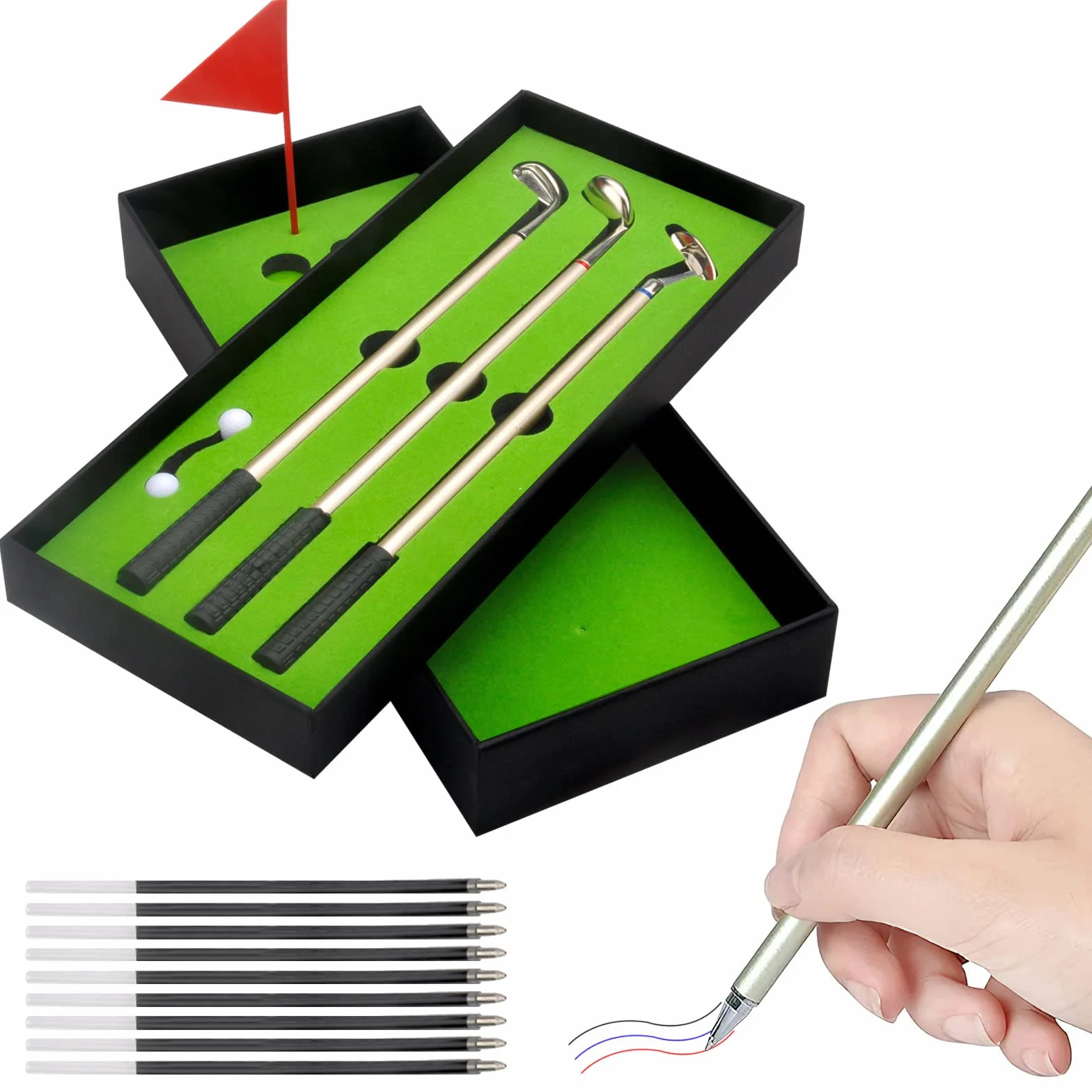 3-częściowy zestaw długopisów golfowych, prezent dla mężczyzn, śmieszne prezenty, pisak golfowy, mini golf, zestaw na biurko, prezent dla taty