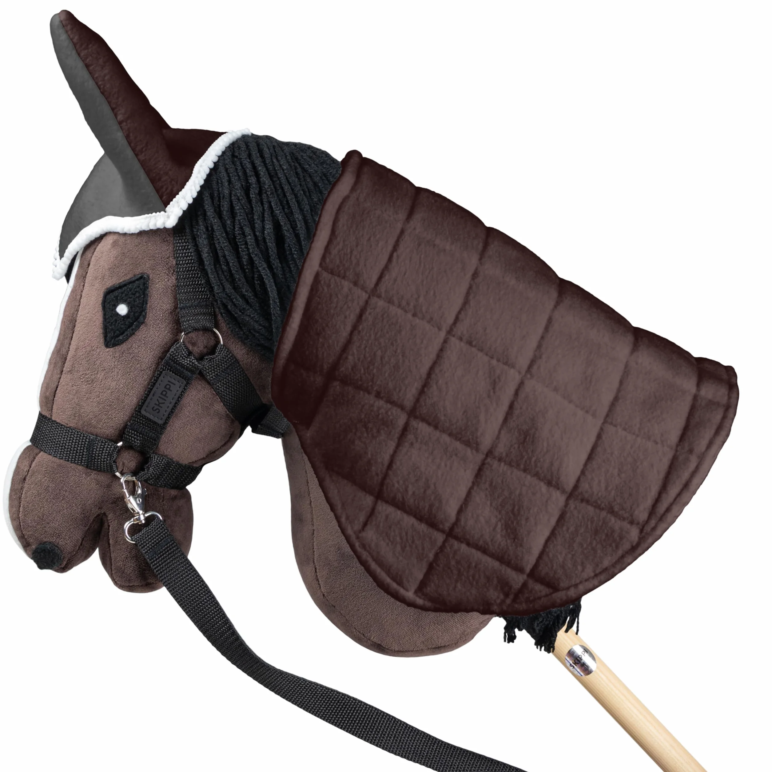 SKIPPI Zestaw Derka i Nauszniki dla Hobby Horse - Szary i Brąz, Dwustronna Derka z Polaru, Akcesoria dla Konia na Kiju, Regulowane Zapięcie na Szyi, dla Większości Koni A3 i A4