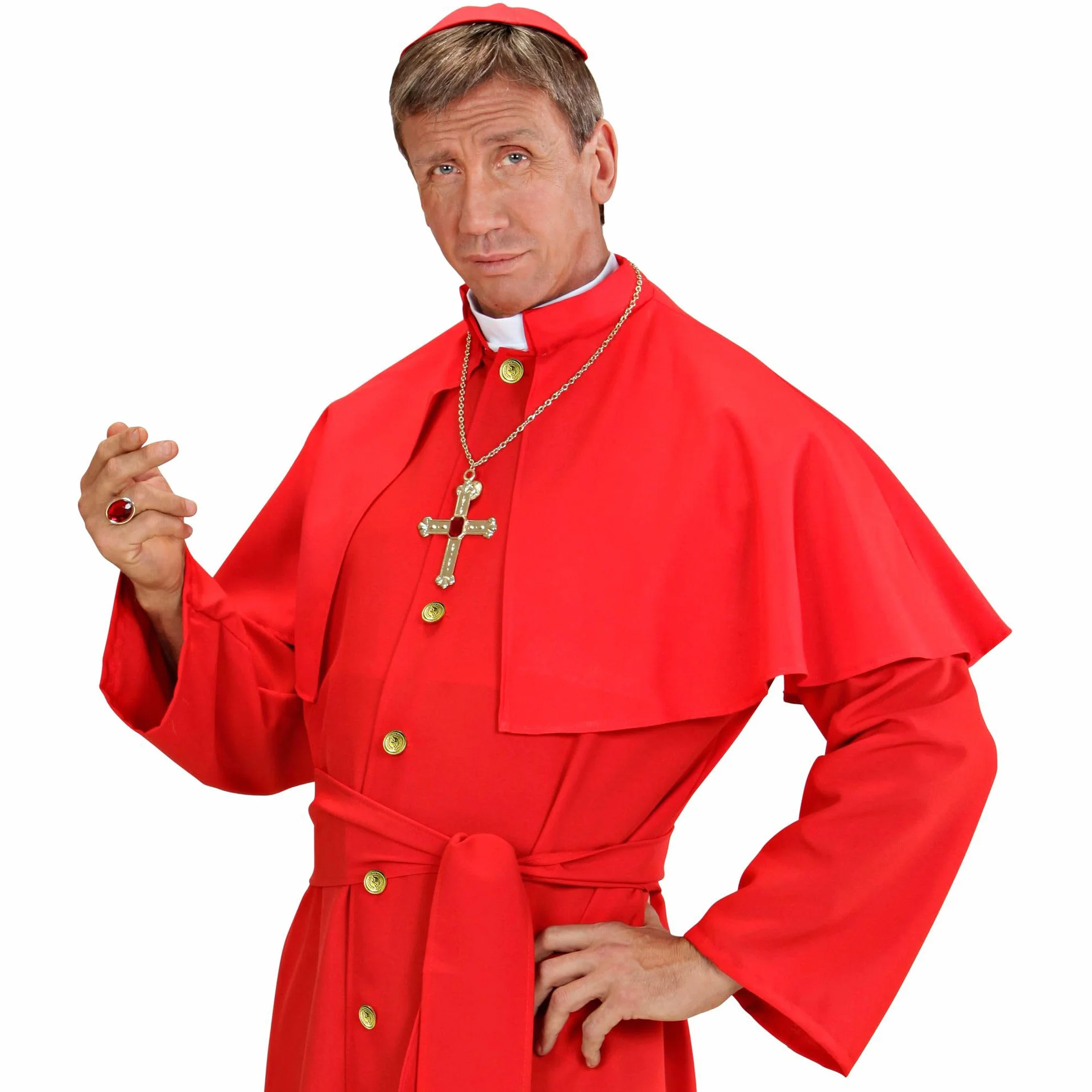 W WIDMANN MILANO Party Fashion - 3076C - Cardinals' set, necklace with cross and 2 rings, jewelry, clergy, themed party, carnival