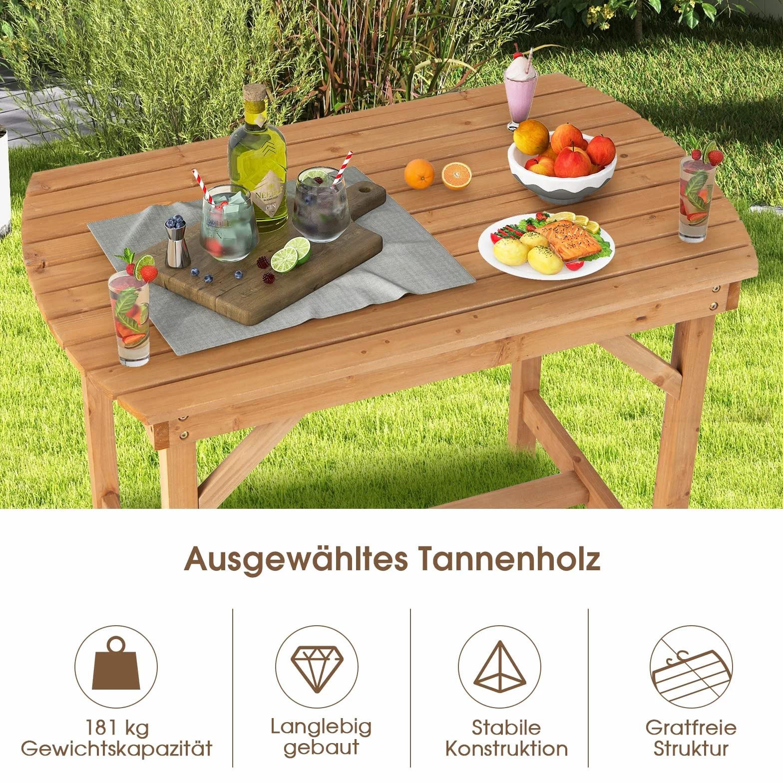 COSTWAY Stół ogrodowy z otworem na parasol 100 x 60 cm lite drewno prostokątny