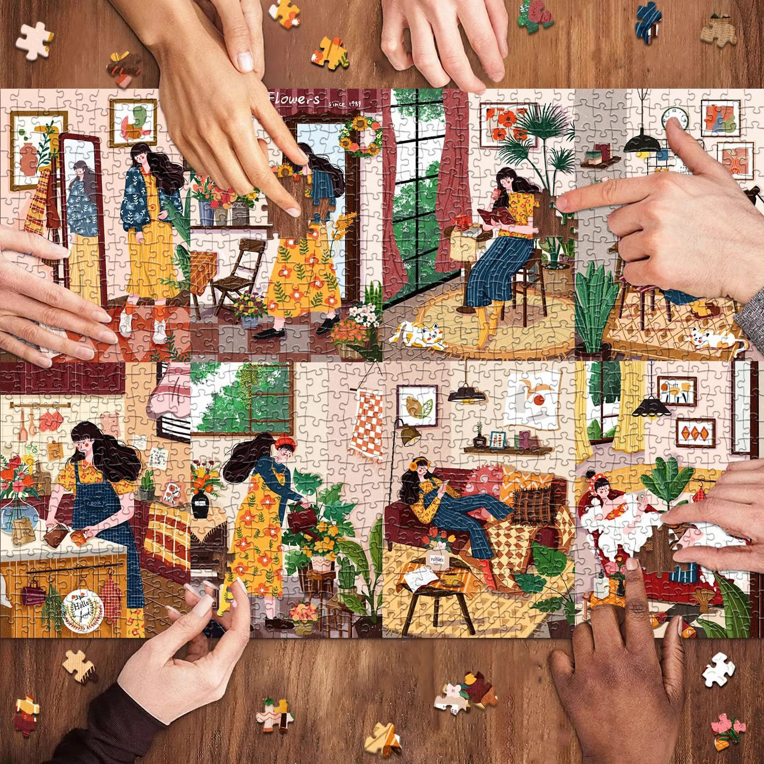 HUADADA Puzzle 1000 elementów puzzle 1000 elementów sklep z deserami dla dorosłych klasyczne puzzle prezent (relaksujący dzień)