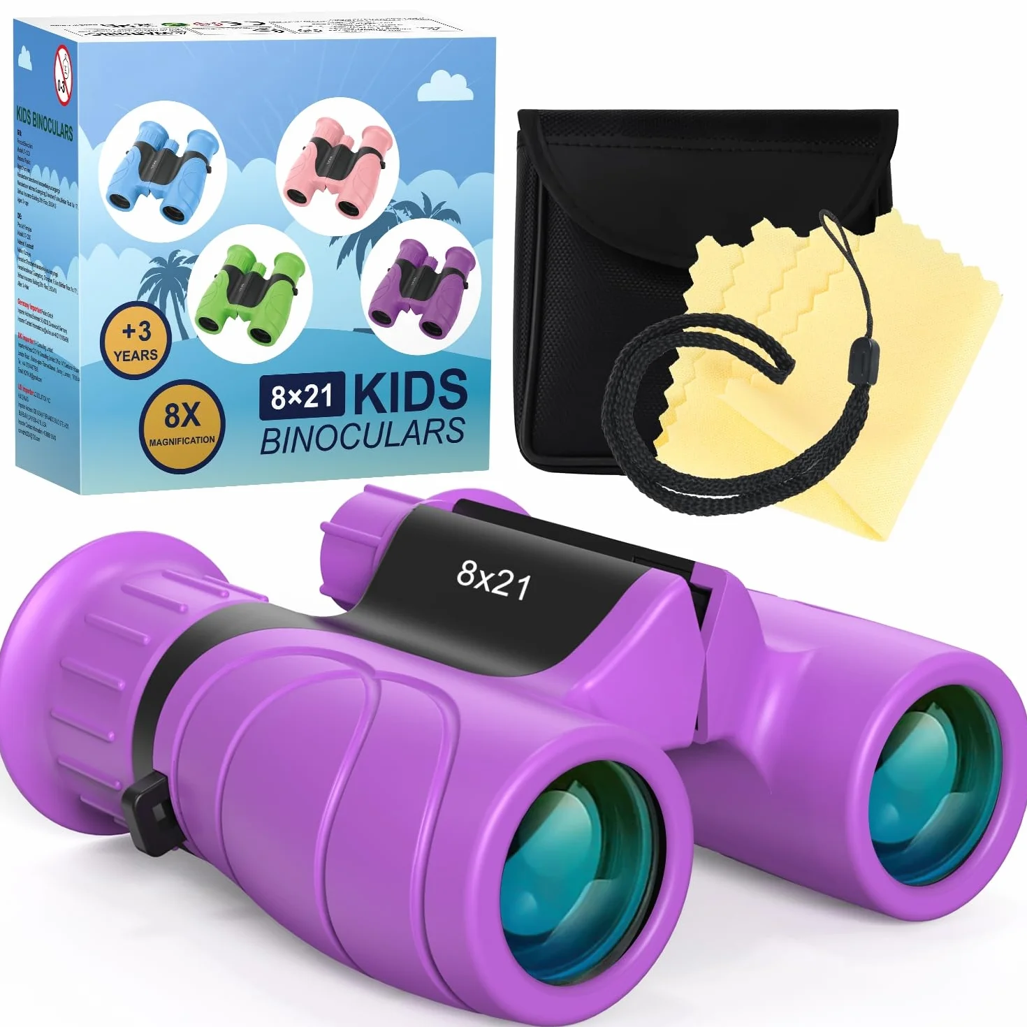 Kizplays Lornetka dla dzieci, potężne powiększenie 8 x 21, torba HD, obserwacja ptaków, turystyka, turystyka, zwierzęta zabawki dla małych chłopców dziewczynek 4, 5, 6, 7, 8 lat, prezent urodzinowy