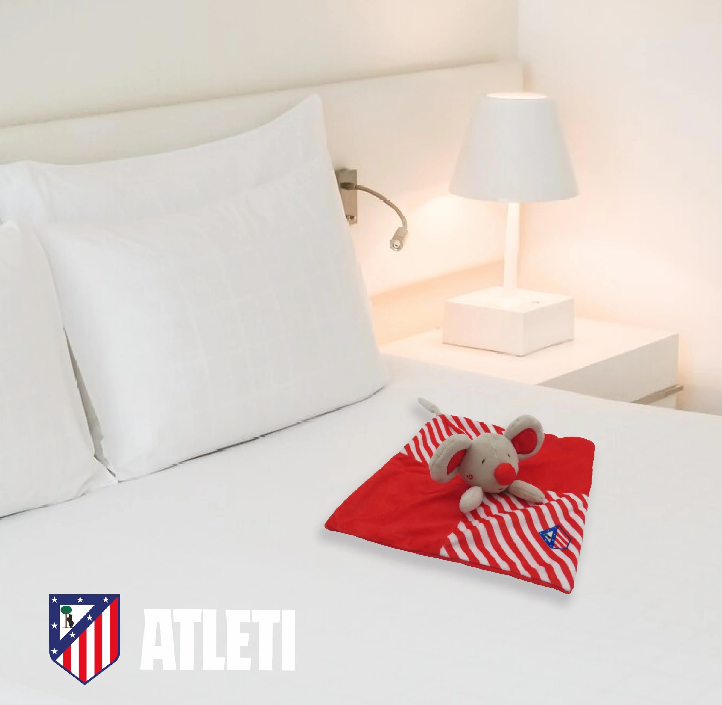 CyP Brands Atletico Madryt Doudou dla niemowląt, przywiązanie do przytulania, pluszowe zabawki dla dzieci, myszka, Wandi, oficjalny produkt