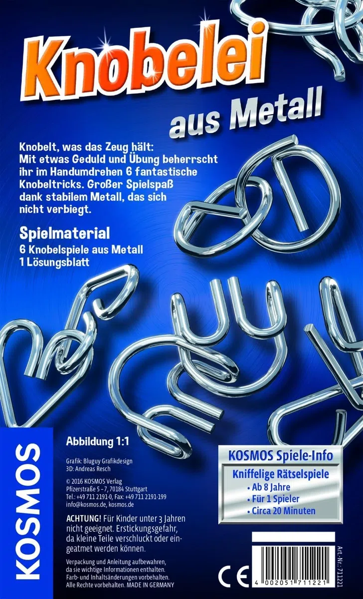 KOSMOS 711221 – puzzle z metalu, zabawne gry zagadki i ekscytujące tricki, gra na prezent