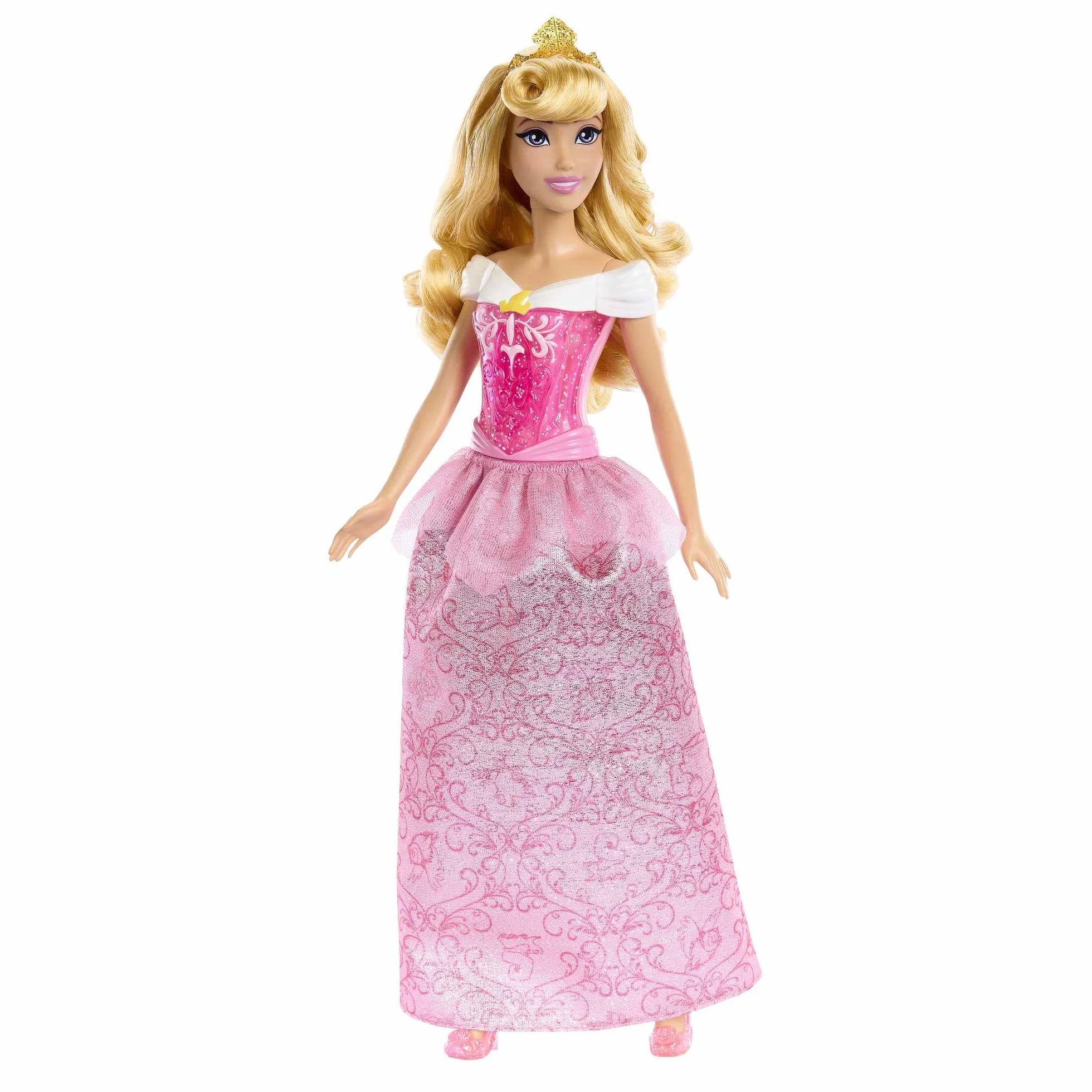 Mattel Księżniczka Disneya Aurora Lalka z punktami zgięcia, błyszczącym ubrankiem i akcesoriami inspirowanymi filmem Disneya, prezent dla dzieci HLW09