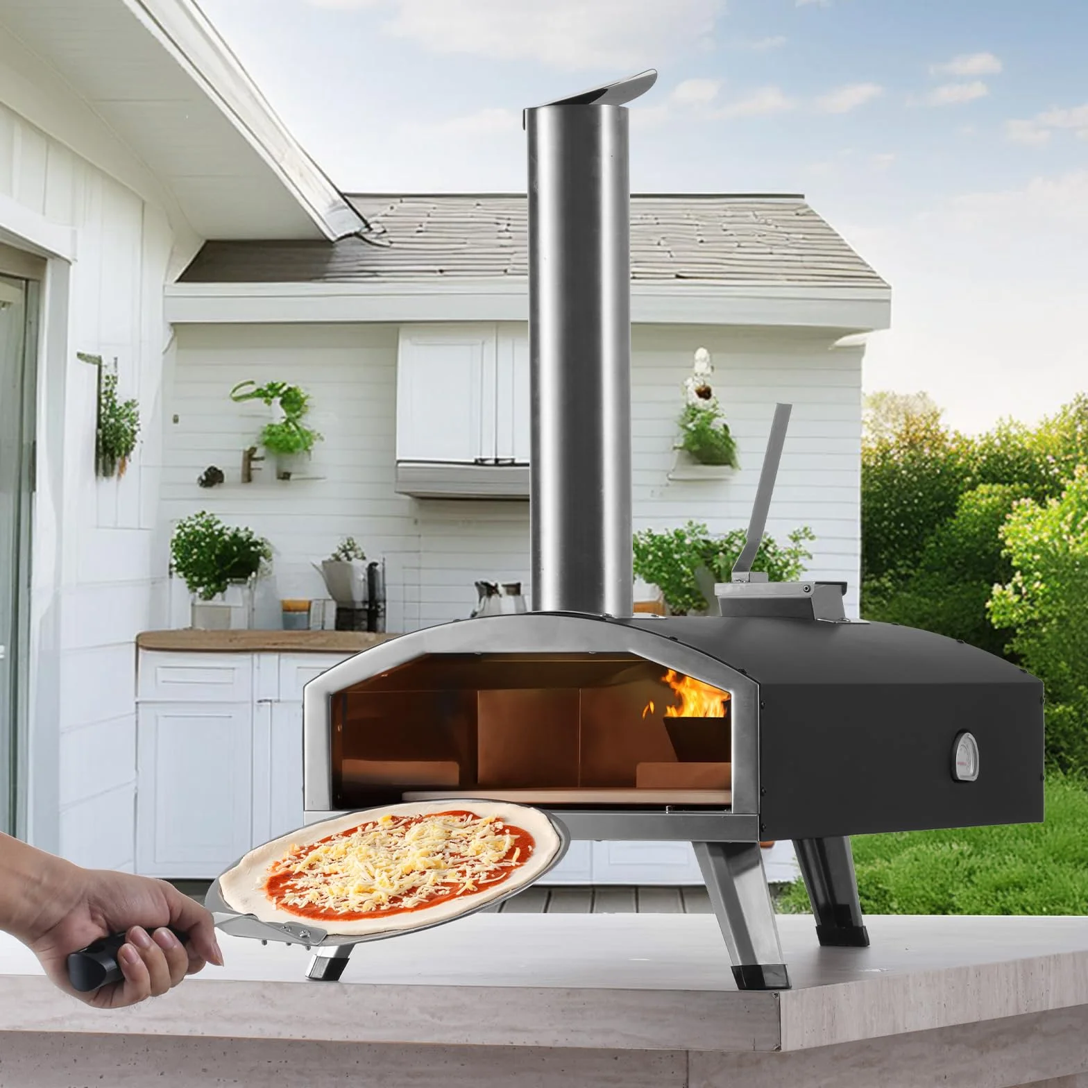 VEVOR Przenośny piec do pizzy 30 cm pellet węgiel drzewny potrójny grill żelazny z kamieniem i pokrowcem