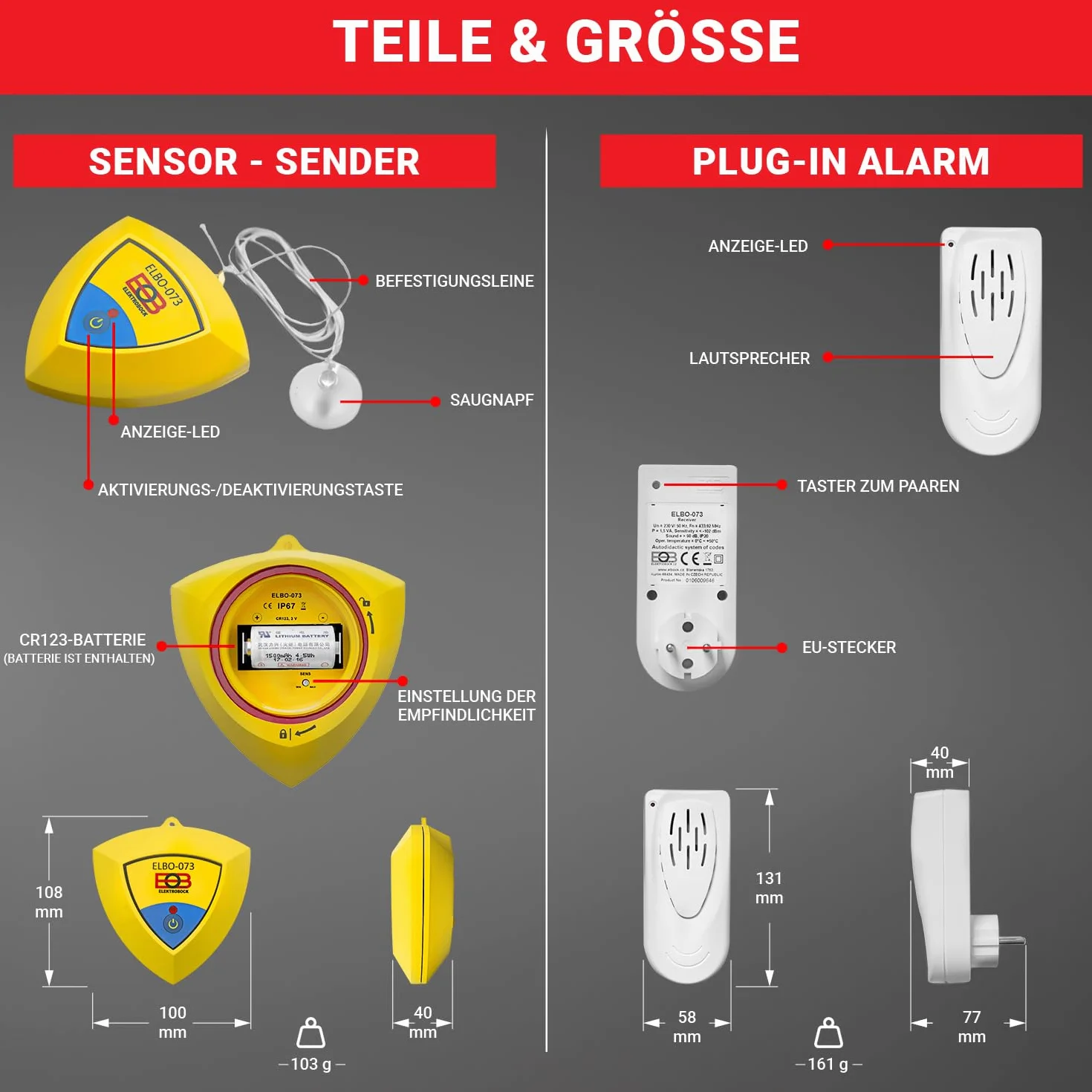 ELEKTROBOCK Alarm basenowy pływający czujnik ruchu z syreną 95 dB IP67