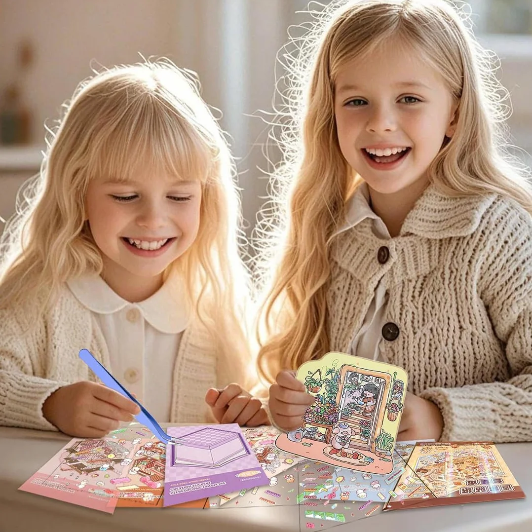 20 zestawów naklejek 3D House, miniaturowe naklejki 3D z różową pęsetą, "zrób to sam", naklejki na scenę domu, zabawne naklejki DIY, ulga w stresie dla dorosłych i dzieci