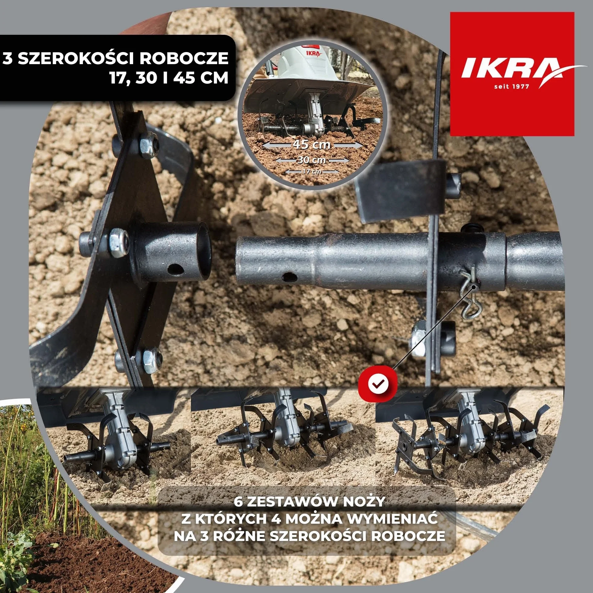 IKRA Glebogryzarka elektryczna FEM 1500 szerokość robocza 17-45 cm pług do mulczowania