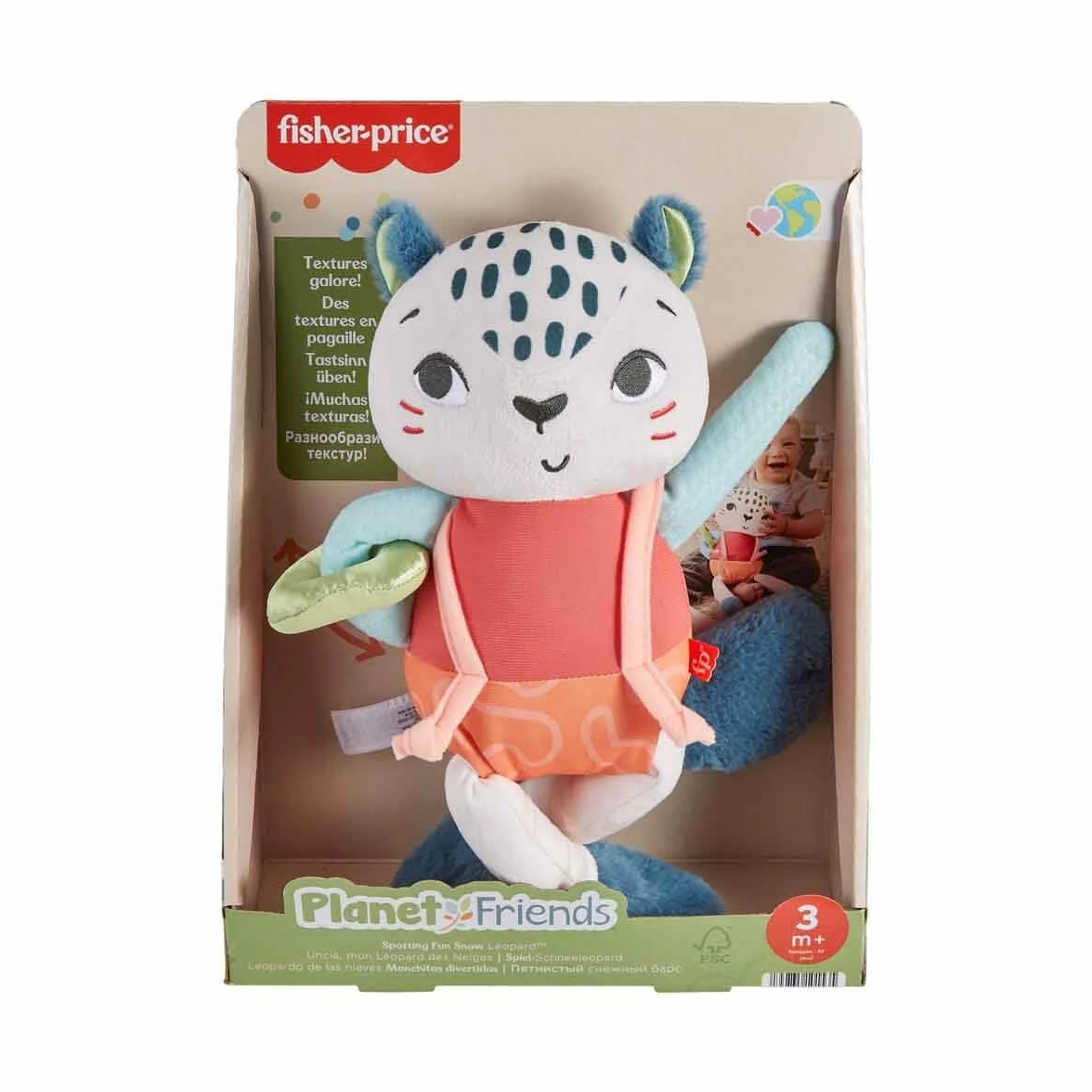 Fisher-Price Planet Friends Pantera przytulanka Sensoryczna zabawka dla noworodków od 3 miesiąca życia, HKD64