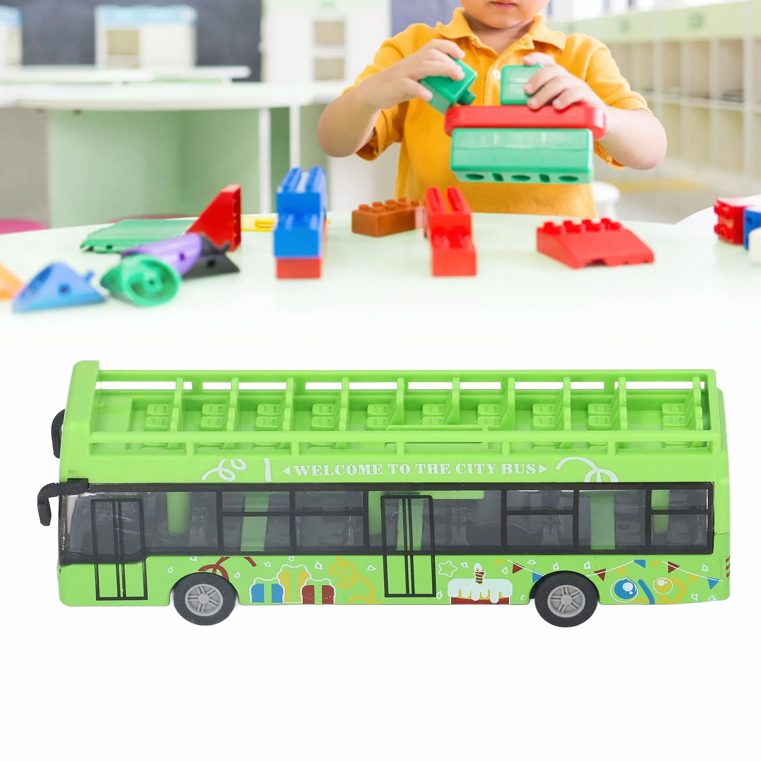 Zielony Autobus, Stop Stopu Wysokiej Symulacji Metalowy Autobus Typu Pull-back Zabawka dla Dzieci dla Dzieci(Zielony)