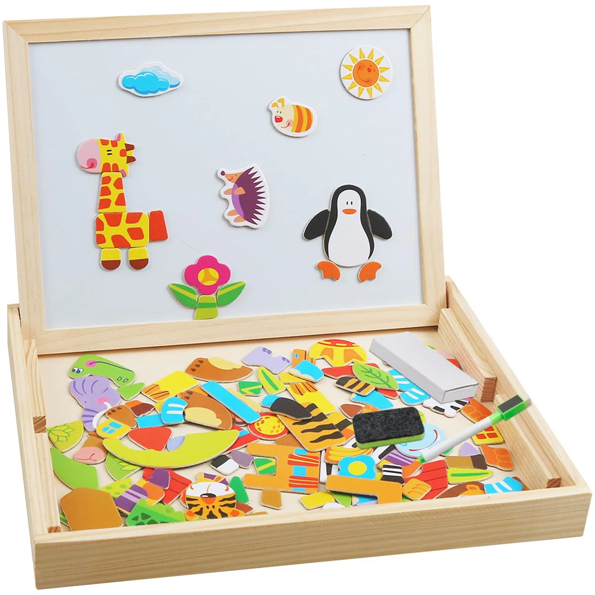 Magnetyczne Puzzle z Drewna oraz Tablica do Rysowania