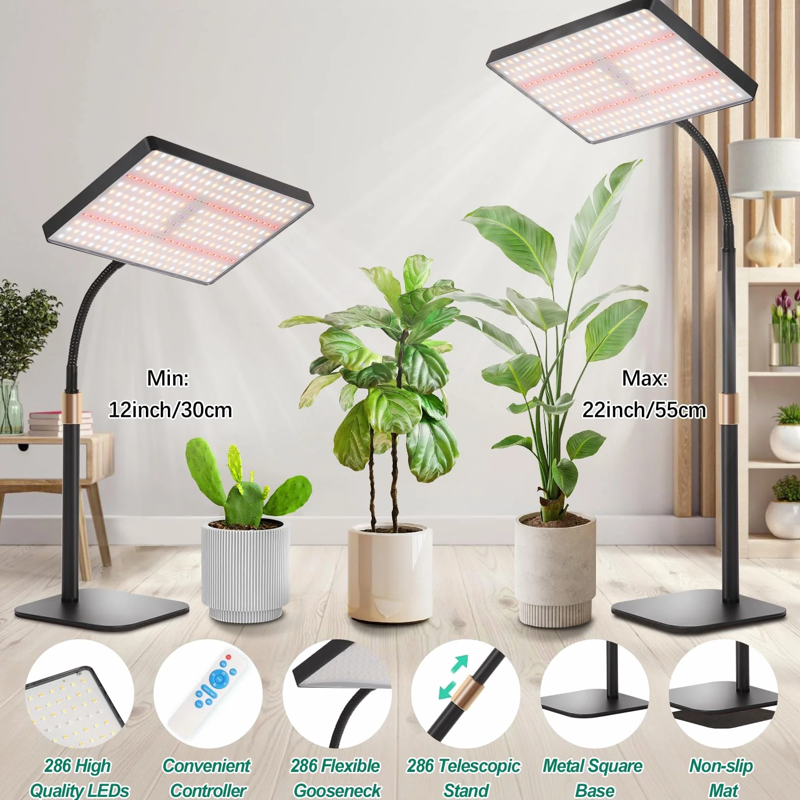 Railee Lampa LED do Roślin 286 LEDs Pełne Spektrum UV-IR z Timerem 4/8/12H Ściemnianie