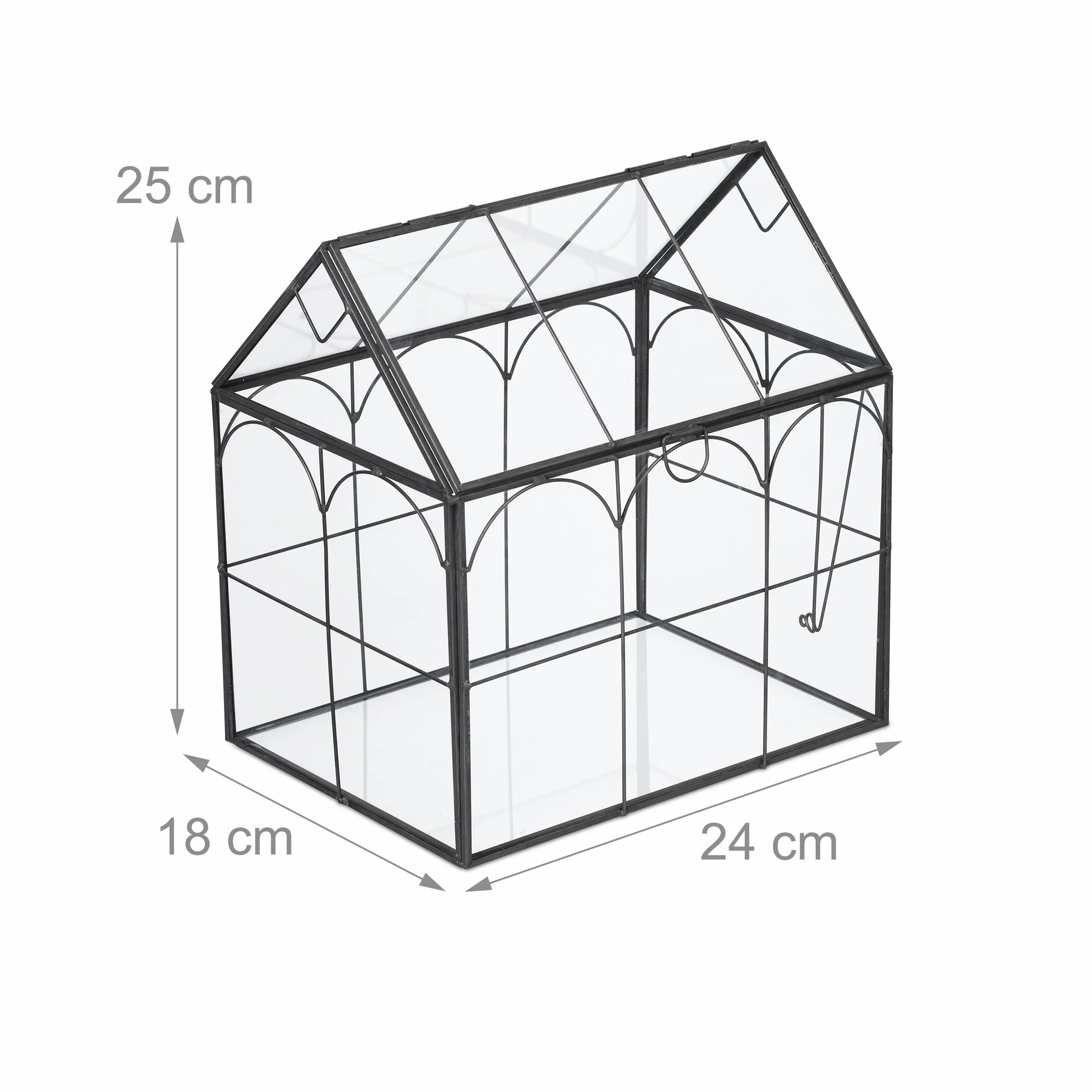 Relaxdays Terrarium szklane dekoracyjny domek na kaktusy i mech czarny
